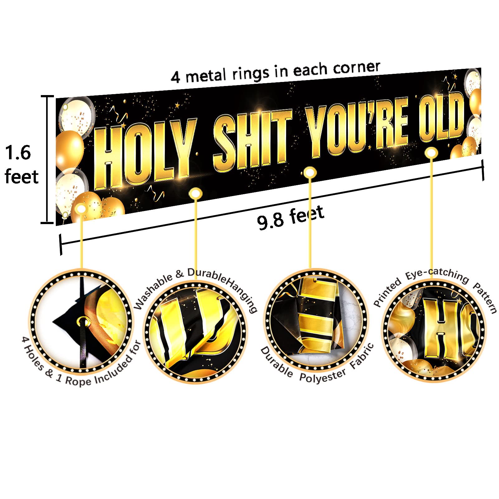 Ushinemi Holy Shit Youre Old Banner, Large Hilarious Birthday Decorations For Men Women, 30Th 40Th 50H 60Th 70Th 80Th 90Th Birth
