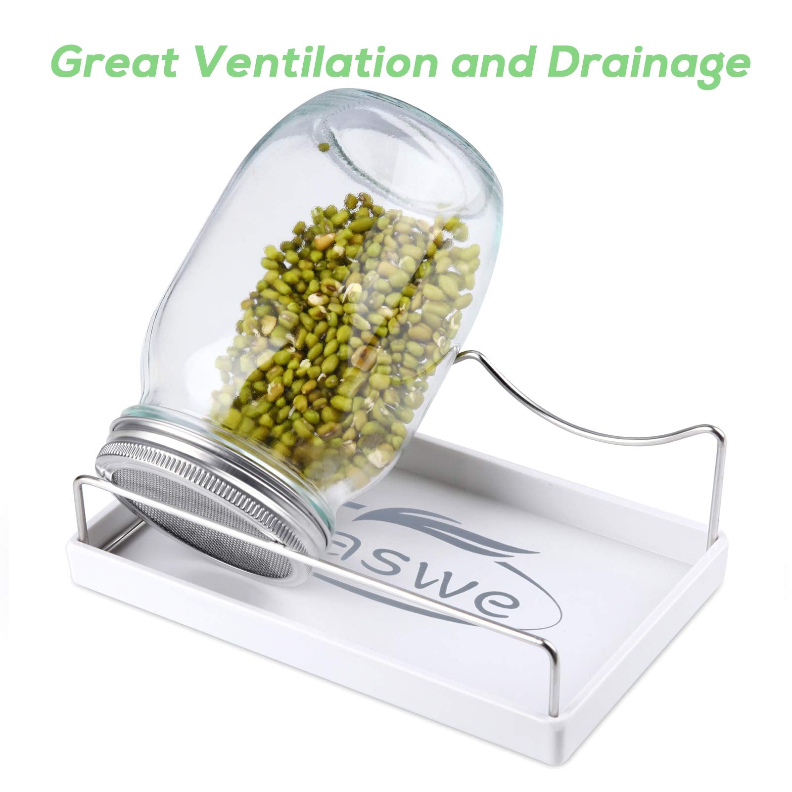 Sprouting Jar Kit-2 Wide Mouth Quart Mason Jars With 316 Stainless Steel Screen Sprout Lids,Melamine Tray,Stand And Canning Brus