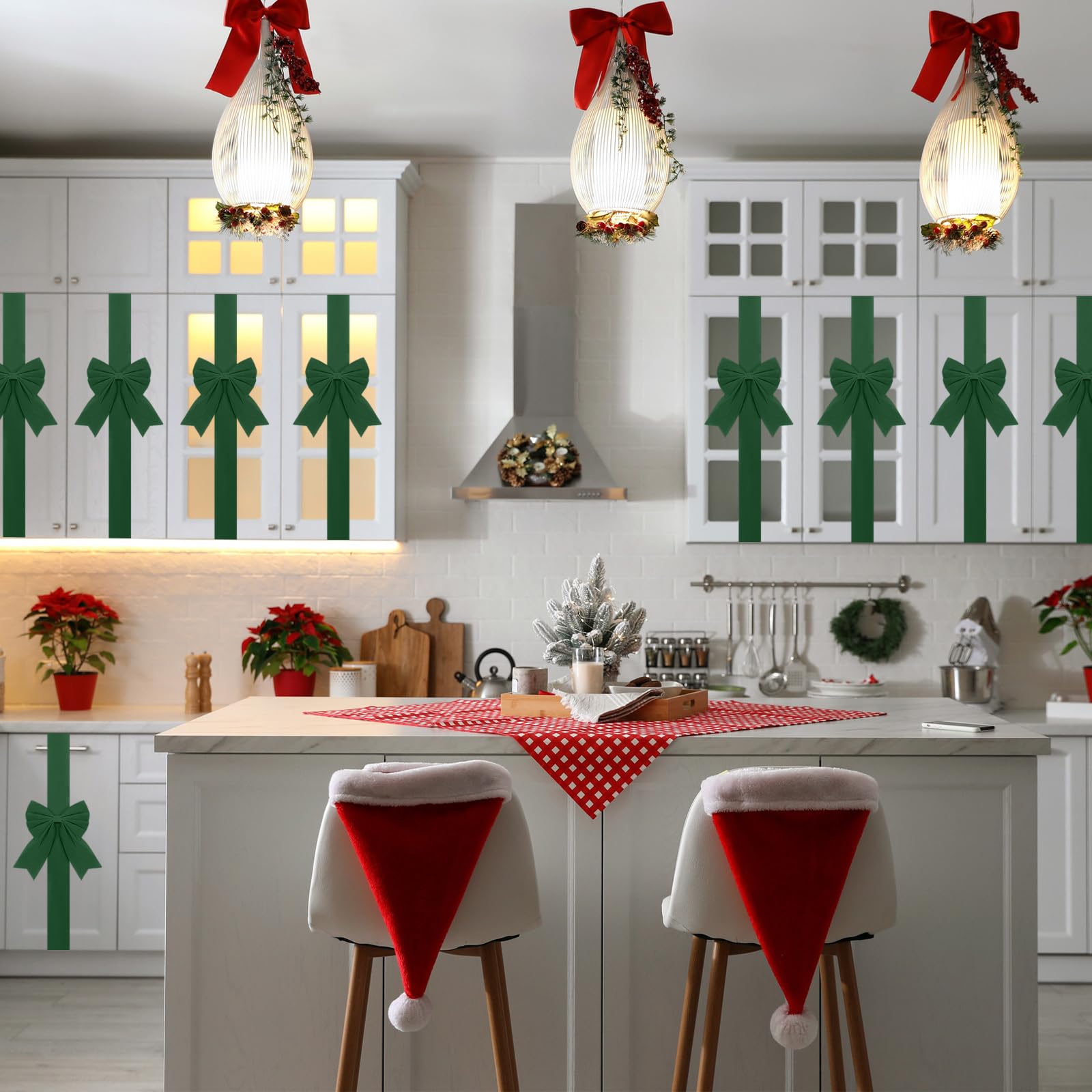 Syhood 8 Pieces Christmas Cabinet Big Bows Door Decorative Ribbon Festive Large Cabinet Ribbon Bows for Kitchen Cabinets Furnitu