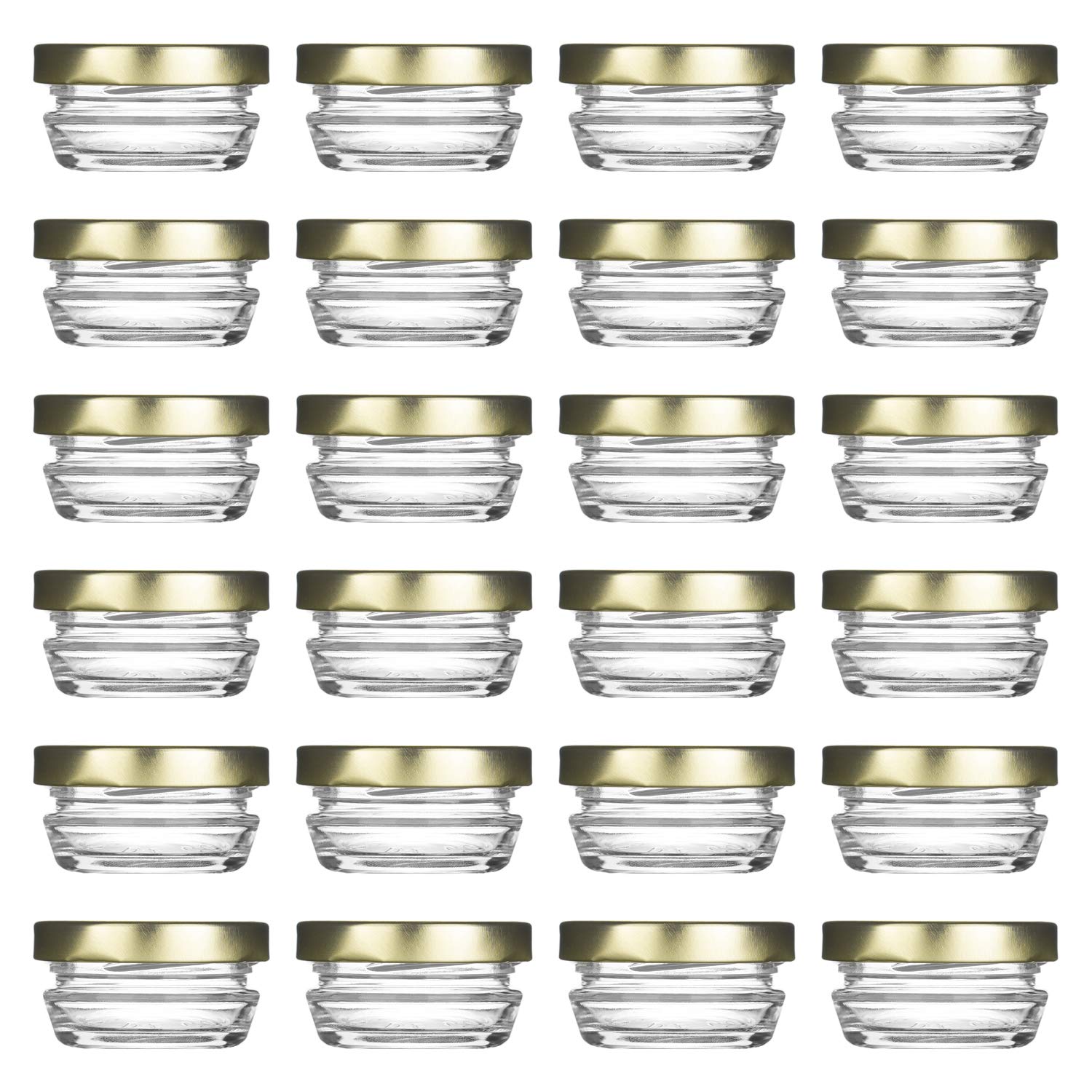 Caviar Line Small Mini Glass Jars With Tin Lids - 24 pcs x 1 oz / 28 g - All Purpose Empty Storage Jars