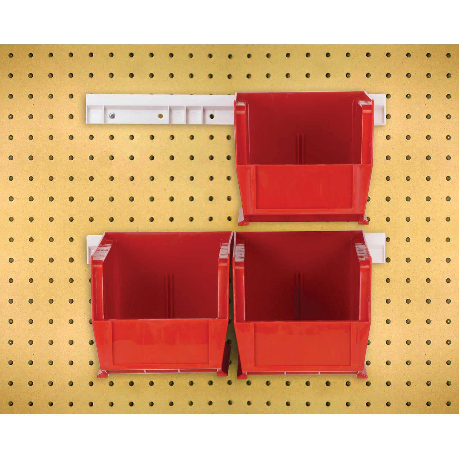 Hang-N-Stack Bin,  Package, Includes: (4) 10-7/8L X 5-1/2W X 5H (Qus230) Red Bin And (2) Bin Rails