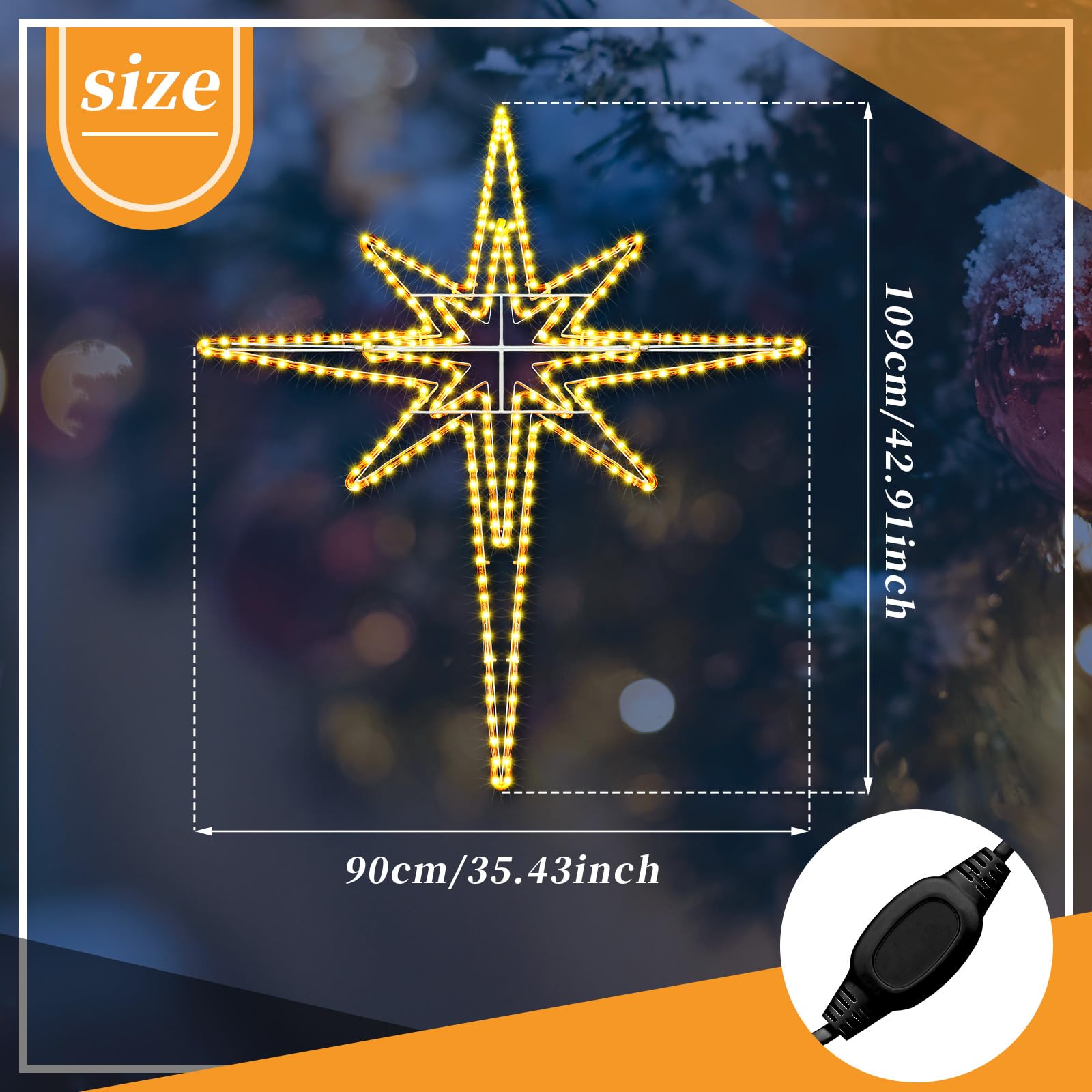 Rossesay Outdoor Christmas Star of Bethlehem Large LED Star Window Plug Operated Lighted for Xmas Wall Window Indoor Outside Hom
