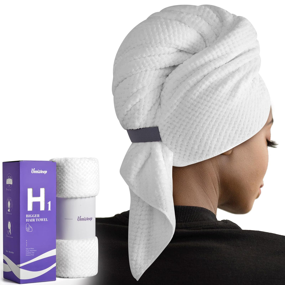 Umisleep Extra Large Microfiber Hair Towel for Women Long, Curly, Thick Hair, Super Soft Anti Frizz Quick Dry Hair Towel Wrap, U