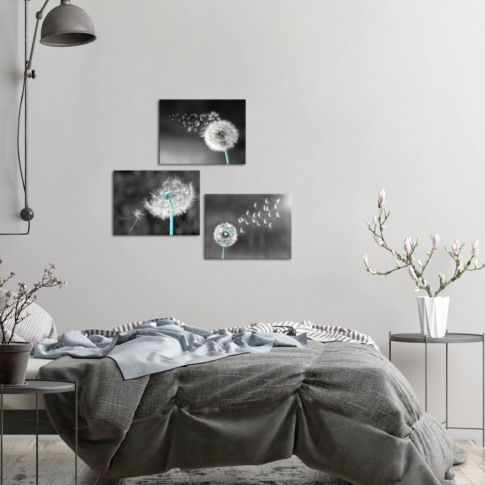 Apicoture Dandelion Flower Wall Art - Black And White Dandelion Canvas Print Arts For Modern Home Farmhouse Living Room Wall Dec