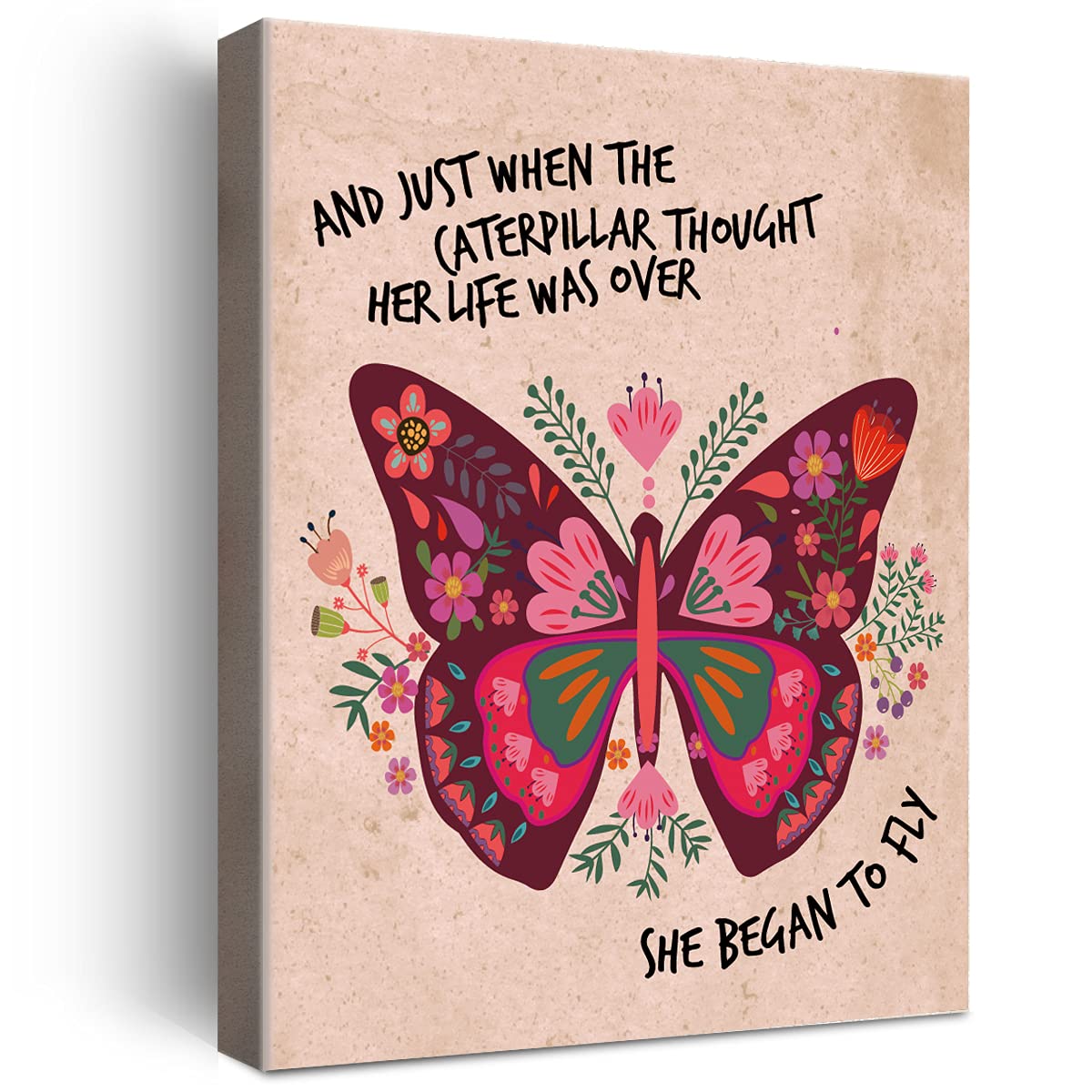 Flower Butterfly Inspirational Quotes Motto Framed Canvas Wall Art Gifts For Women Girls Friends Sister,Motivational Canvas Prin