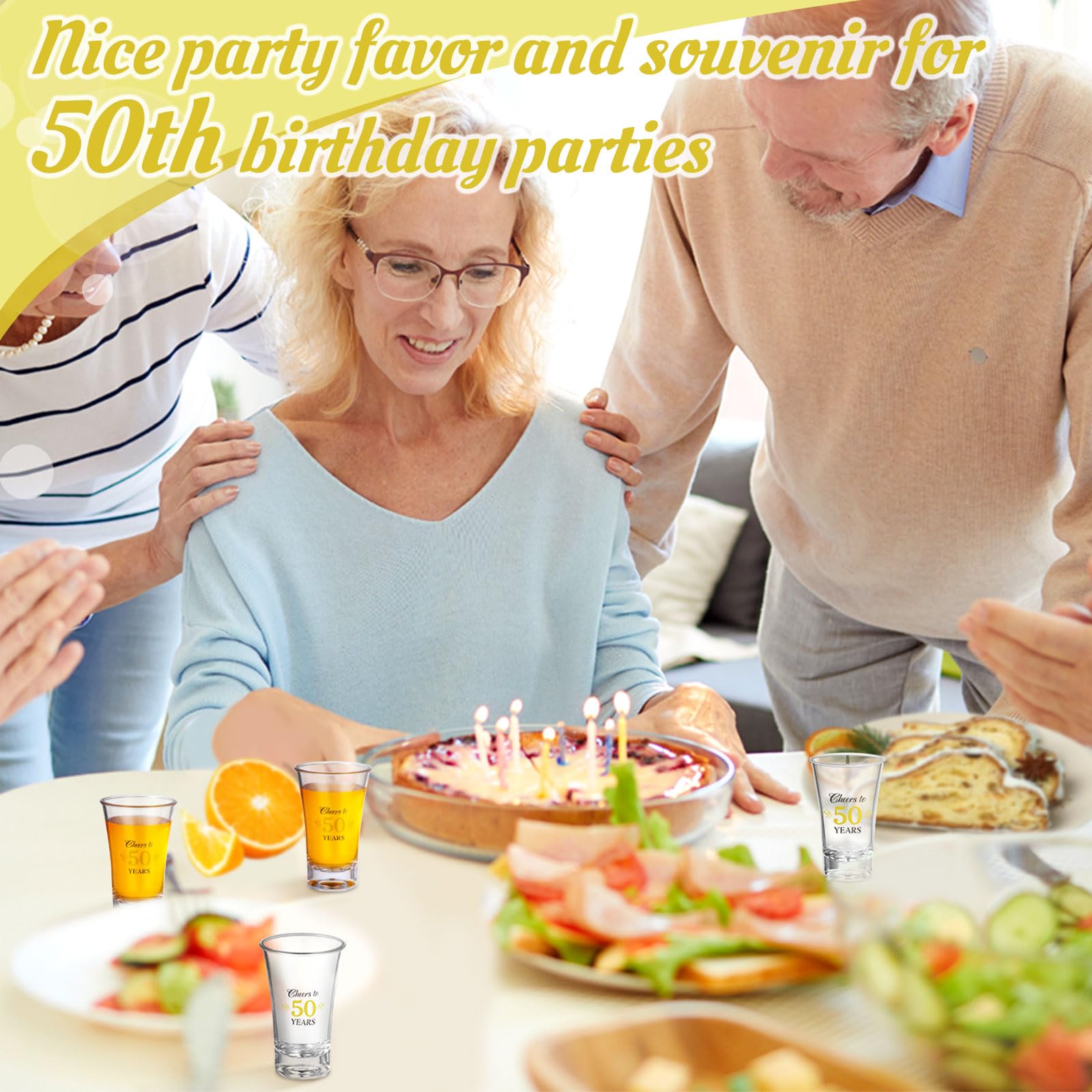Pickmesh 50 Sets Black Gold Birthday Party Favors for Guests Souvenir Multicolor 50 Years Old Gift Bulk Acrylic Clear 1.2oz Shot