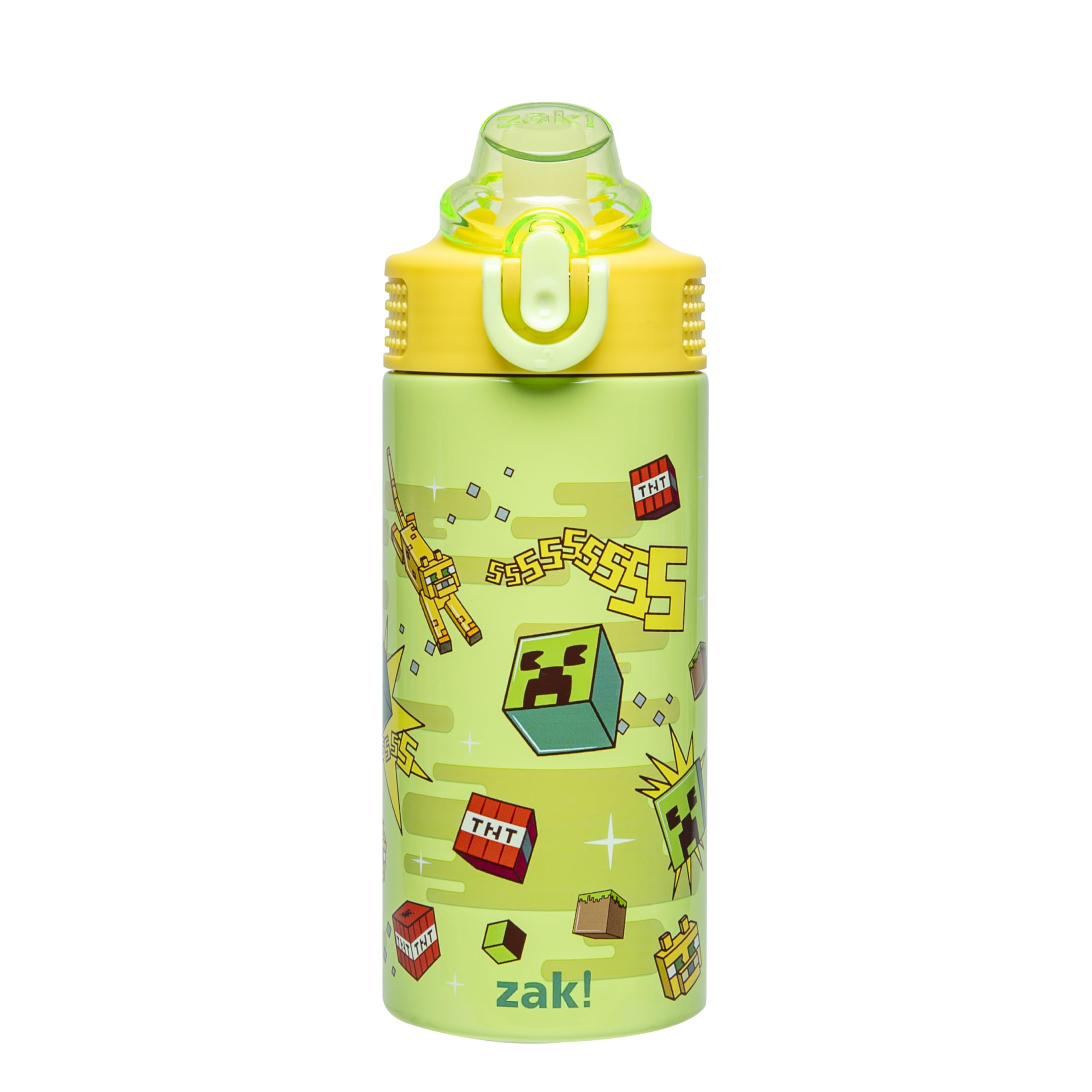Zak Designs Minecraft Sage Kids Water Bottle For School or Travel, 14oz Stainless Steel Water Bottle With Straw, Handle, and Lea