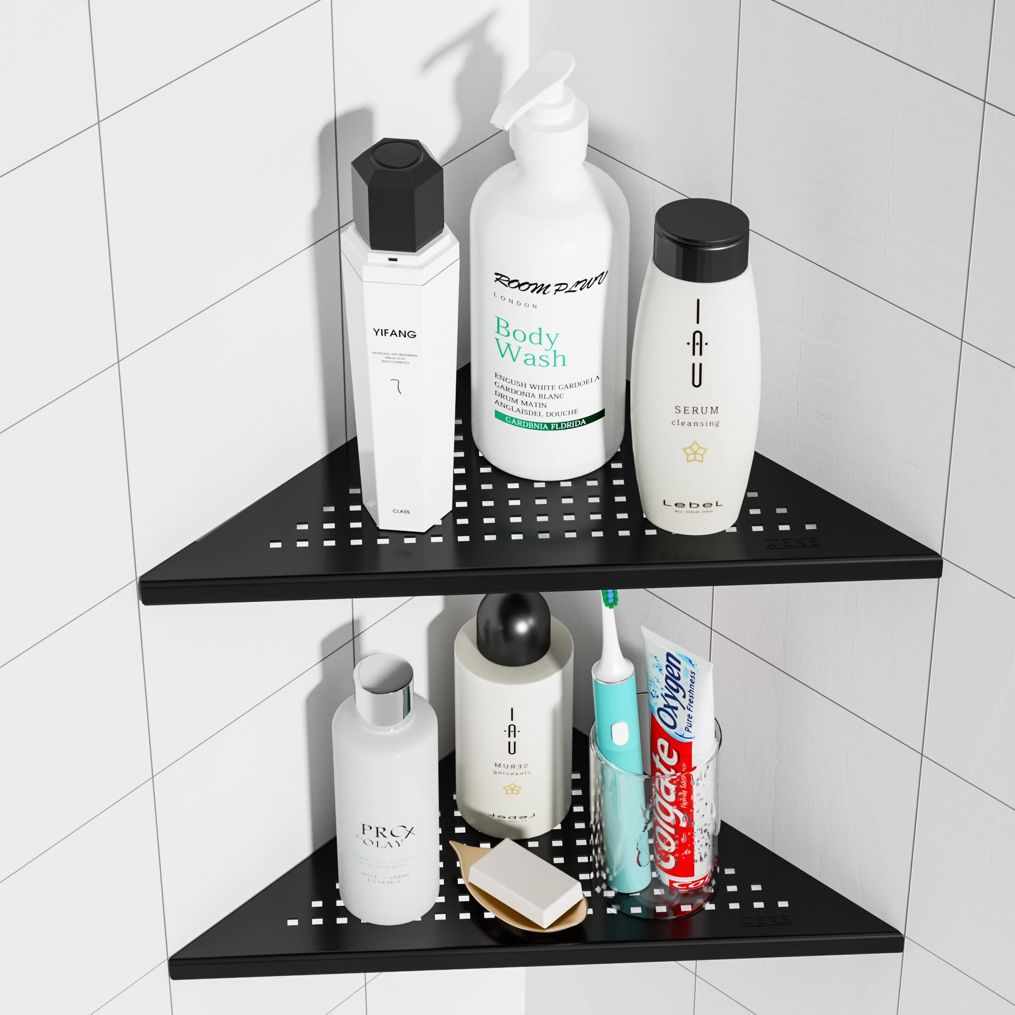 Qeke 2 Pack Bathroom Corner Shelf, Recessed 10'' Shower Shelf Caddy, Sus304 Stainless Steel Shelf Wall Mount Triangular, No Dril