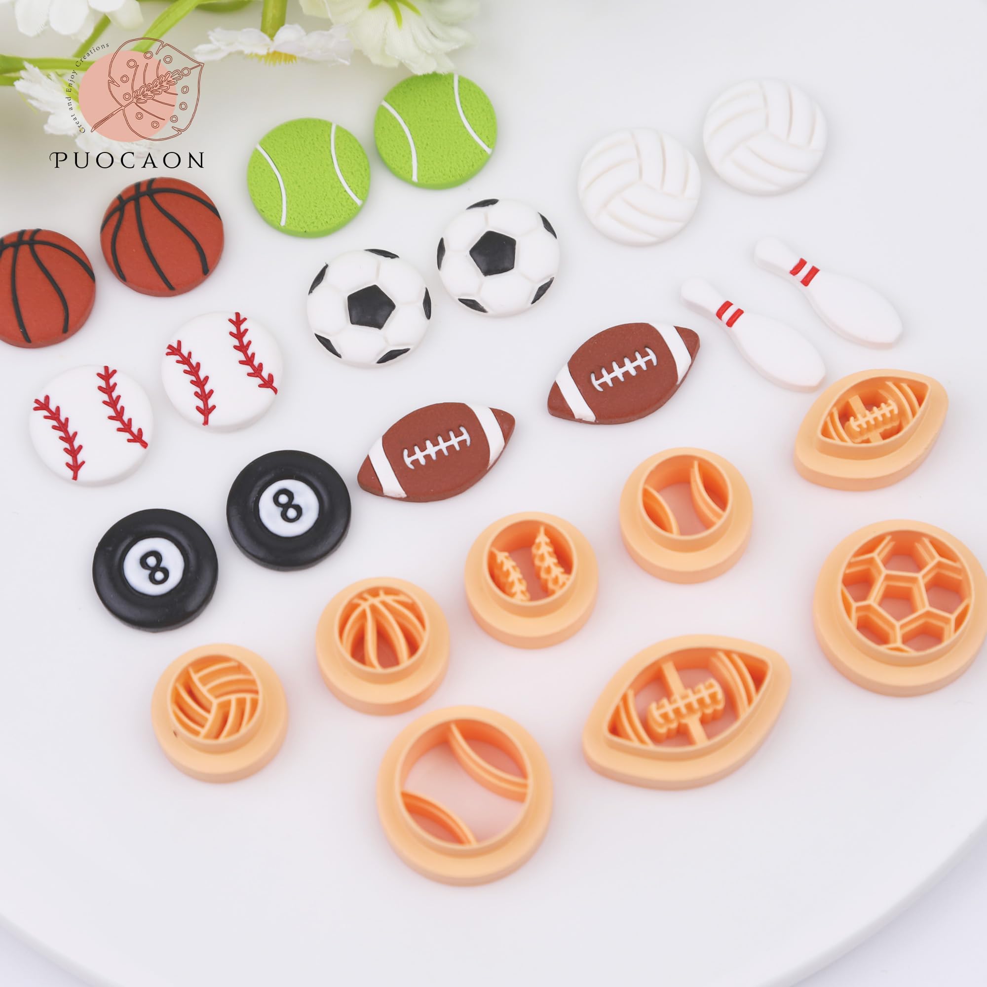 Puocaon Sports Polymer Clay Cutters - 16 Pcs Clay Cutters For Polymer Clay Jewelry Making, Football Baseball Clay Cutters, Clay