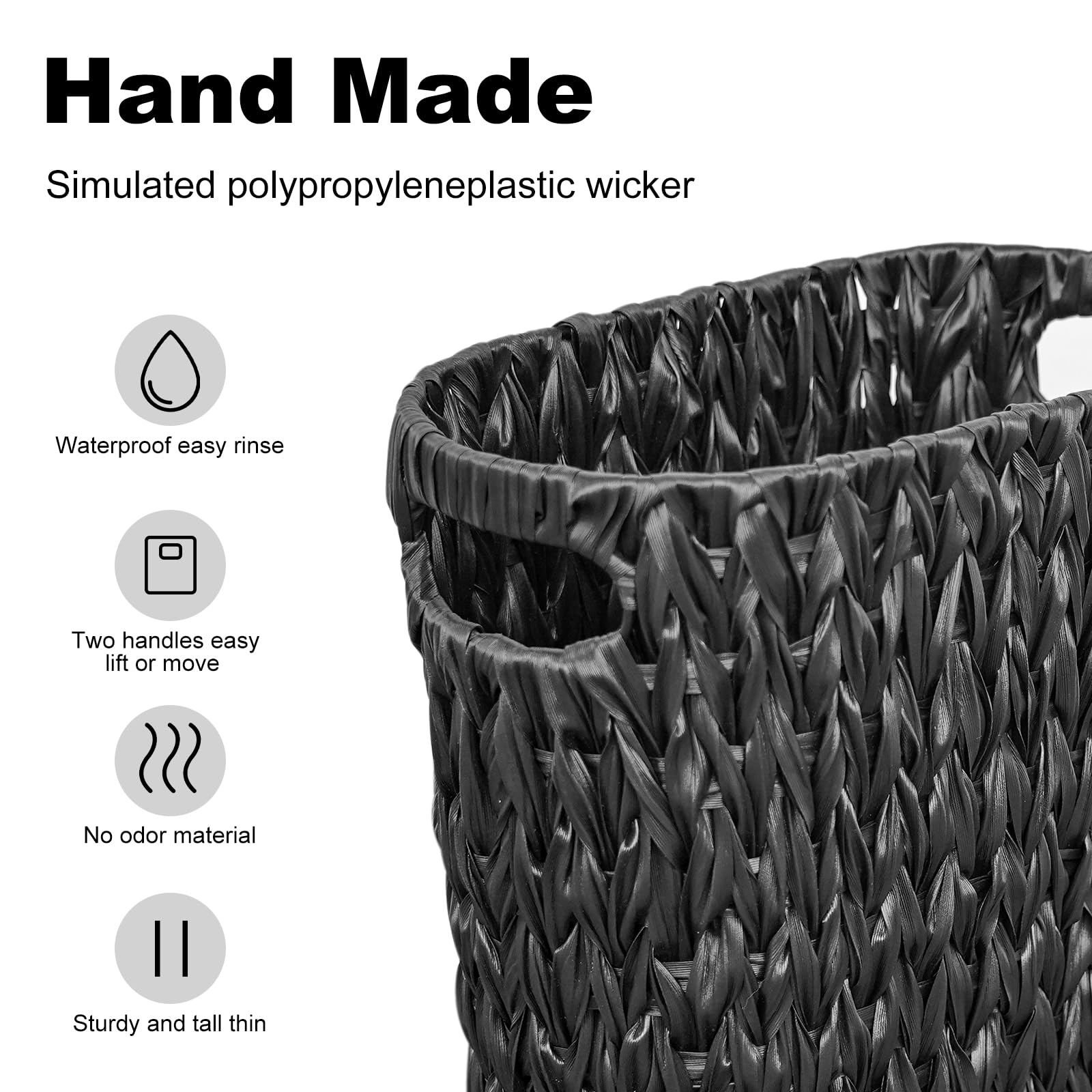 Coeusy 5 Gallon Wicker Trash Can,Black Bathroom Trash Can,Wicker Trash Basket With Handles,Handwoven Small Waste Basket For Bath