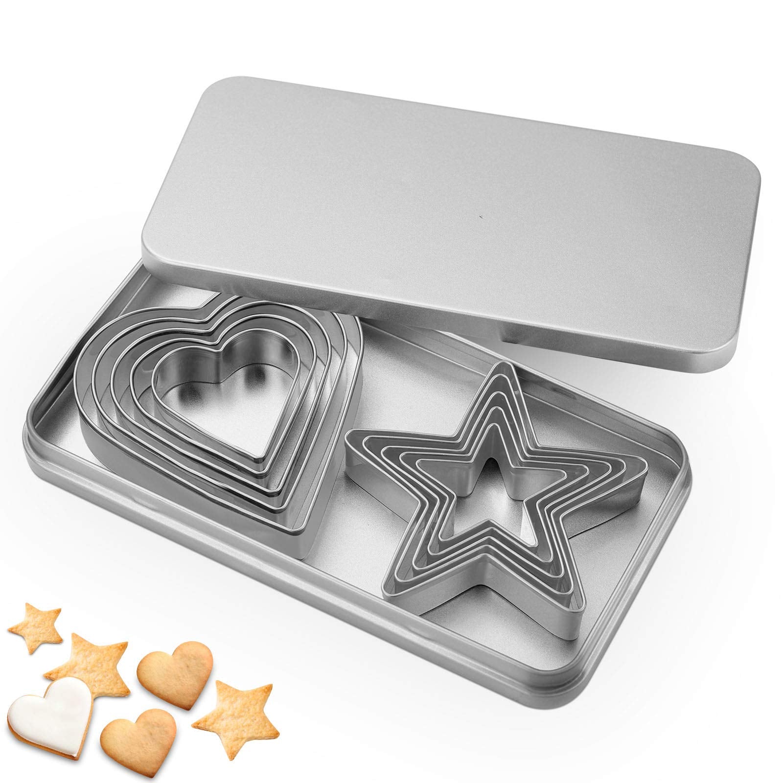 Svnntaa Heart Star Cookie Cutters Set, Valentines Day Heart Shaped Biscuit Cutters Stainless Steel Pastry Donuts Cutters With St