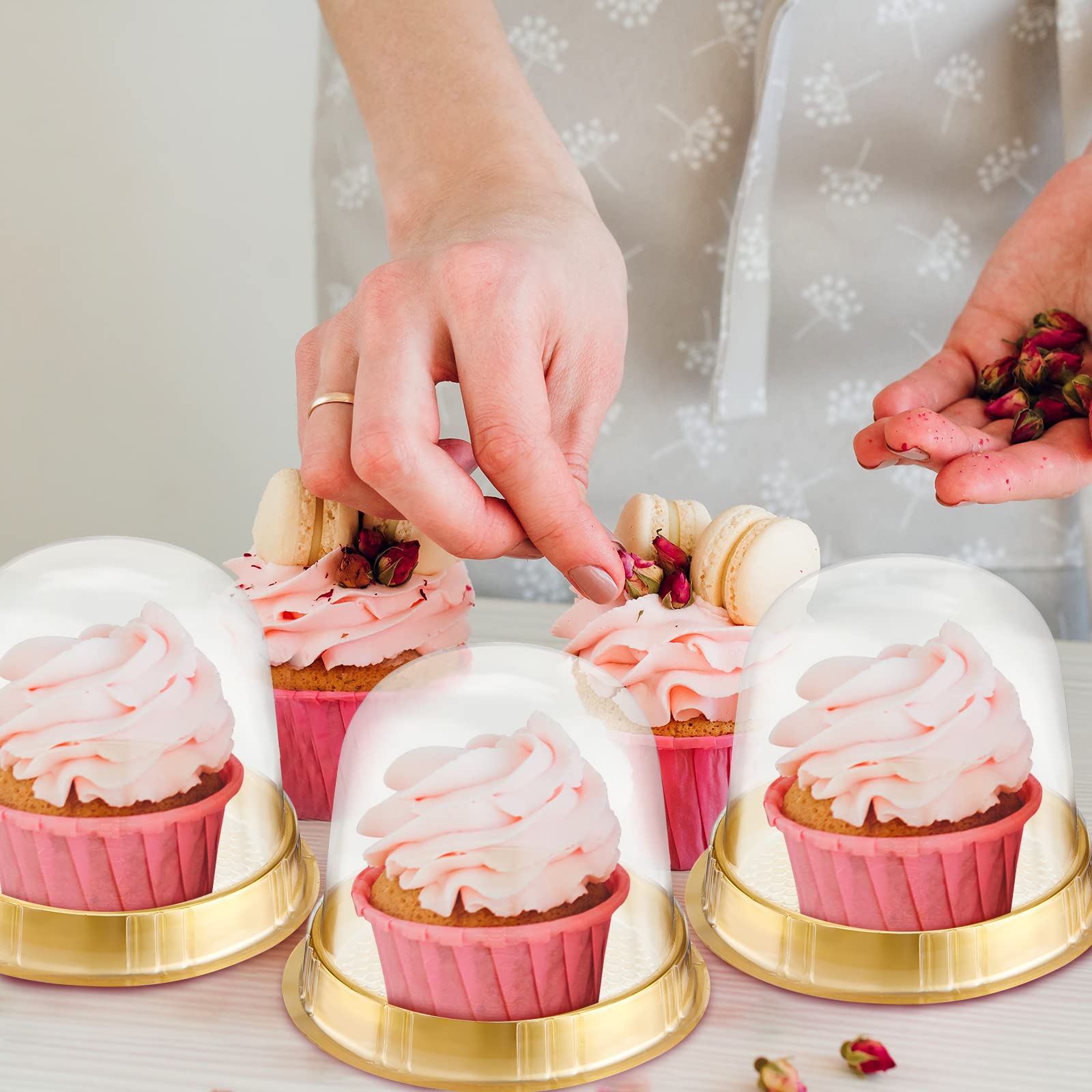 200 Pcs Individual Cupcake Boxes Clear Plastic Cupcake Containers Disposable Single Cupcake Holder With Lid Gold Tall Cake Carri