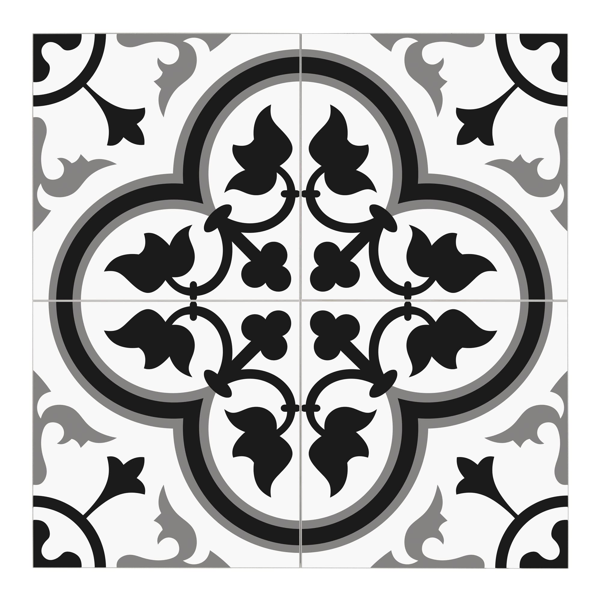 The Tiles Plaza Peel And Stick Encaustic Backsplash Tile. Grey Patterned Vintage Stick On Tile. Self-Adhesive Wall Tile Sticker