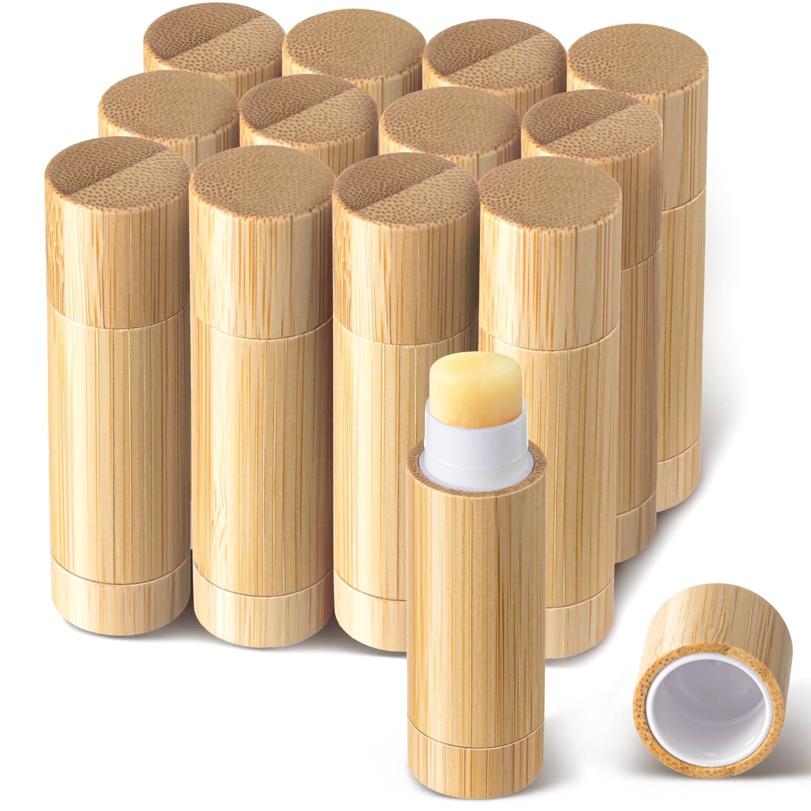 Leinuosen 24 Pcs Bamboo Empty Lipstick Tubes, Refillable 5G Lip Balm Containers With Rotable Plastic Inner For Women Girl Diy Co