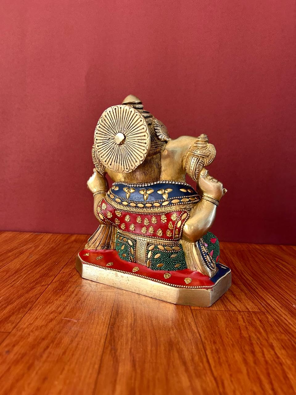 Mridaya Brass Ganesha Statue With Mosaic Stonework, 20 Cm Brass Ganesh Statue, Ganpati Idol, Good Luck Gift For New Beginnings,