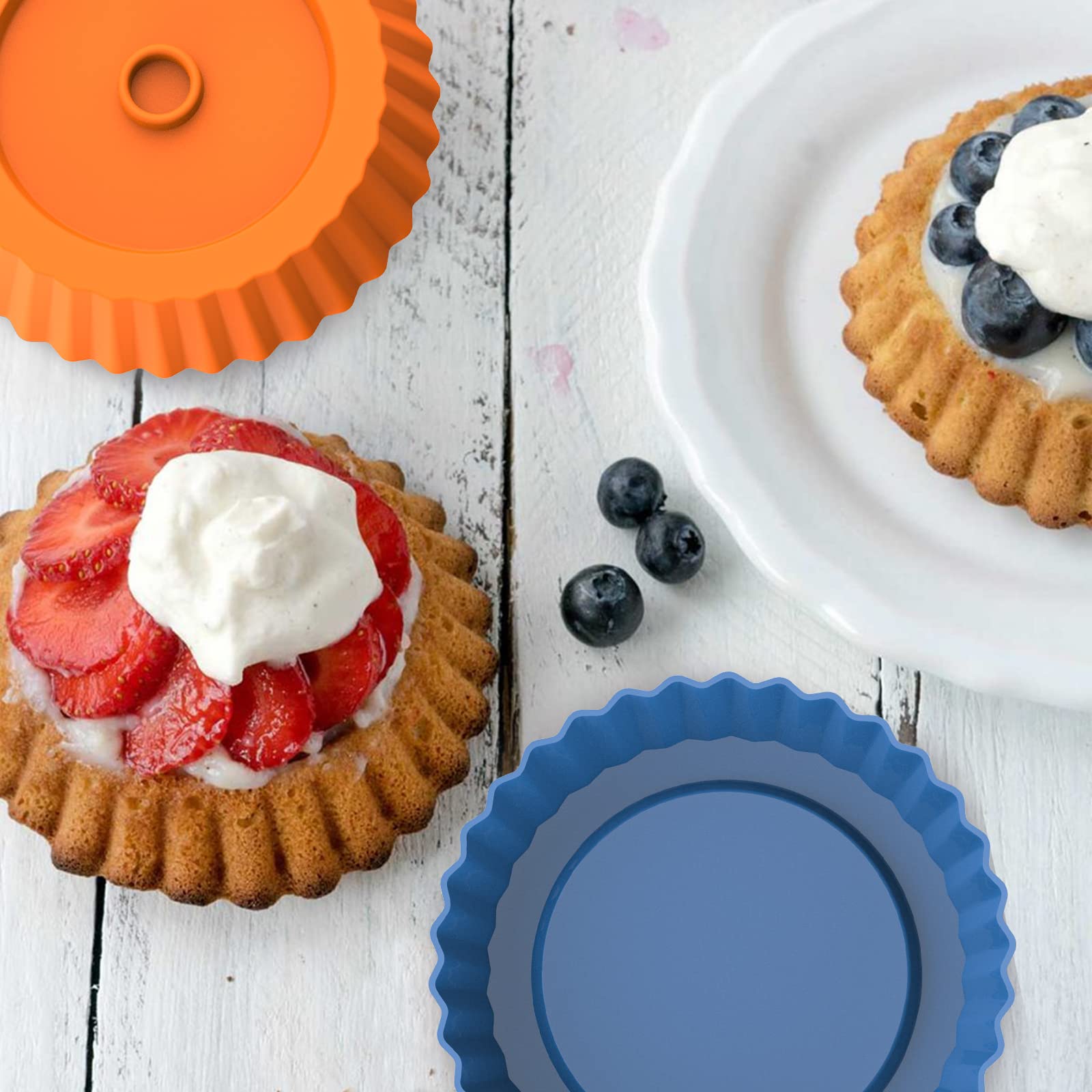Webake Silicone Quiche Pan, 8Pcs Fluted Tart Pans 5 Inch Round Baking Molds Small Maryann Cake Pans For Baking - Multicolor