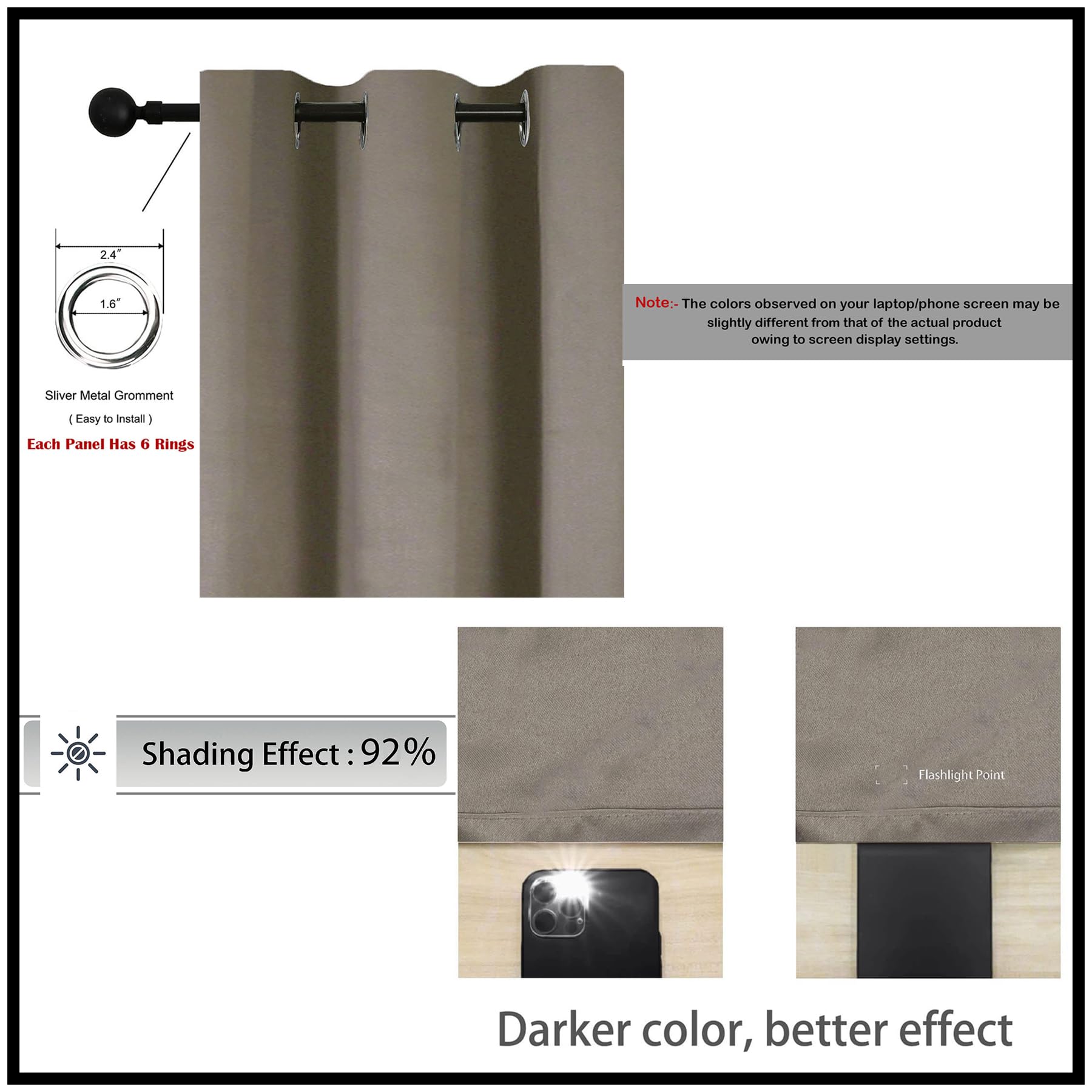 Homemonde Room Darkening Curtain For Long Door 10 Feet Single Pcs - Heavy Polyester 75% Blackout Thick Curtains, Room Privacy An