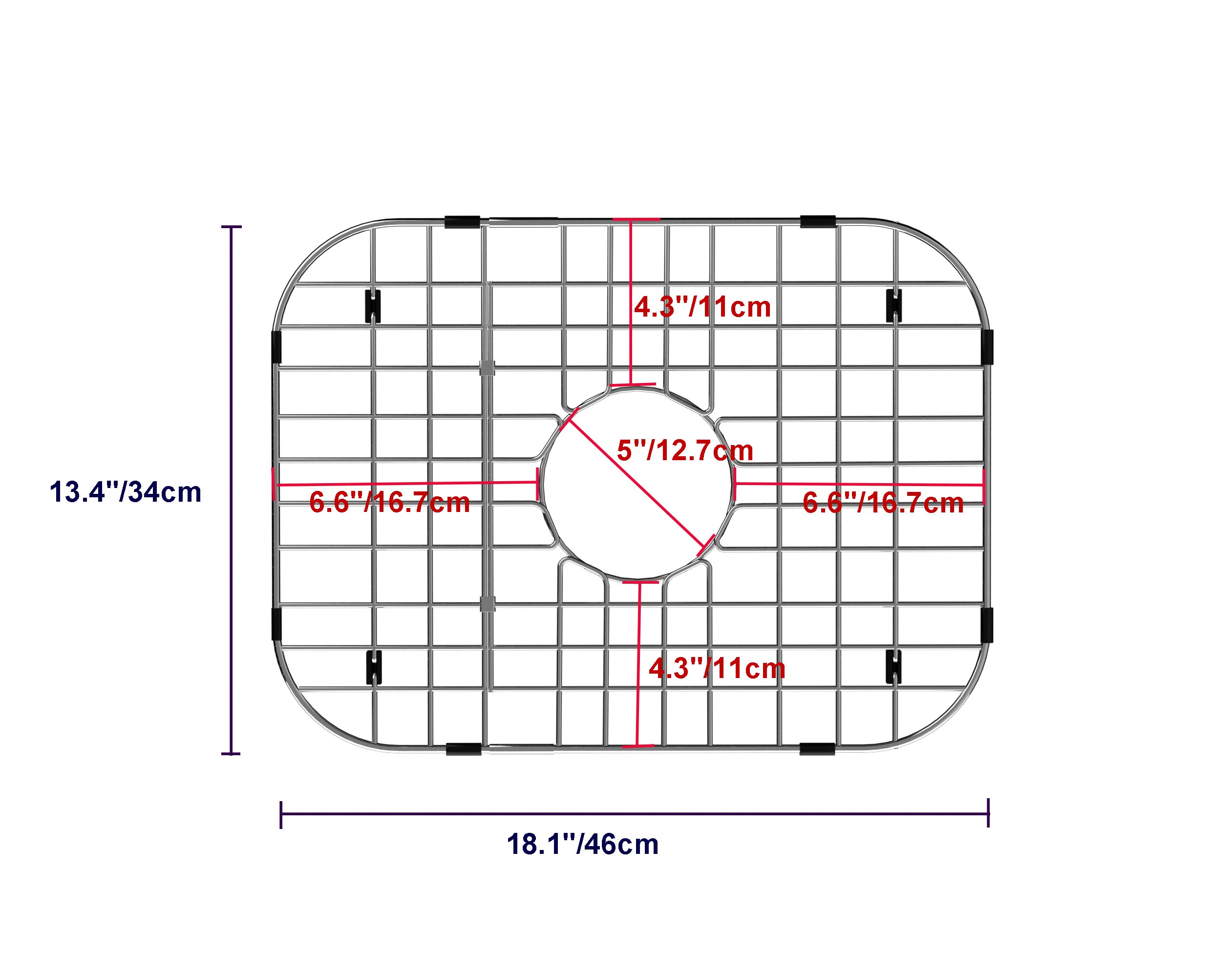 Alonsoo Sink Grid and Sink Rack Protectors  Stainless Steel 18-1/8'' L x 13-3/8'' Sink Grids for Bottom of Kitchen Sink Drain with Corner Radius  Stainless Steel