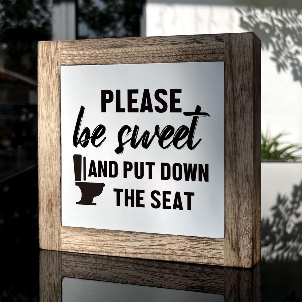 Wooden Box Signs for Home Decor, Funny Bathroom Sign, Please Be Sweet and Put Down the Seat Sign, Farmhouse Bathroom Decor Table