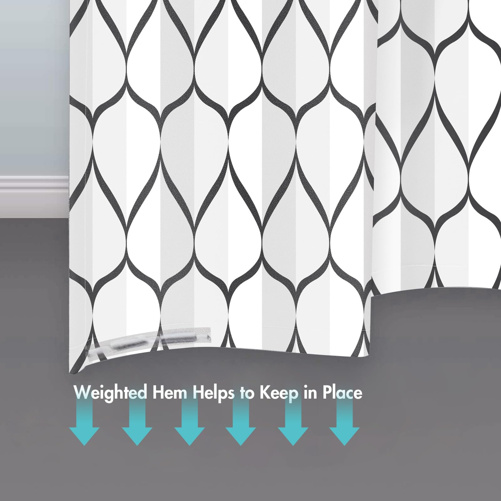 Gelbchu White Grey Fabric 72 x 72 Inch Cloth Shower Curtain  Waterproof Design and Polyester  Quick-Drying  Heavy Duty Shower Curtains Set for Bathroom  Durable and Washable with 12 Metal Hooks