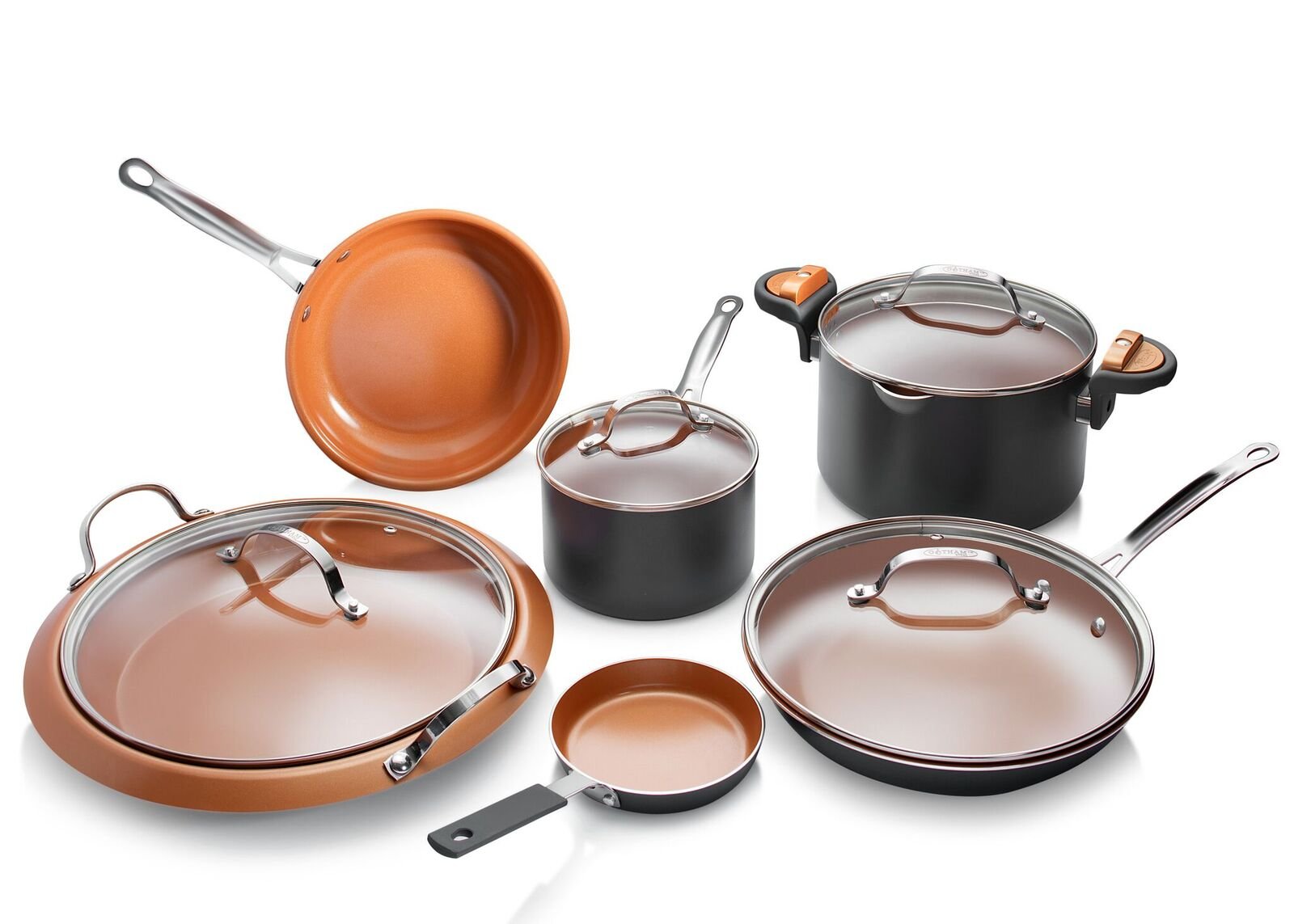 Gotham Steel Cookware Set, 10 Piece, Brown