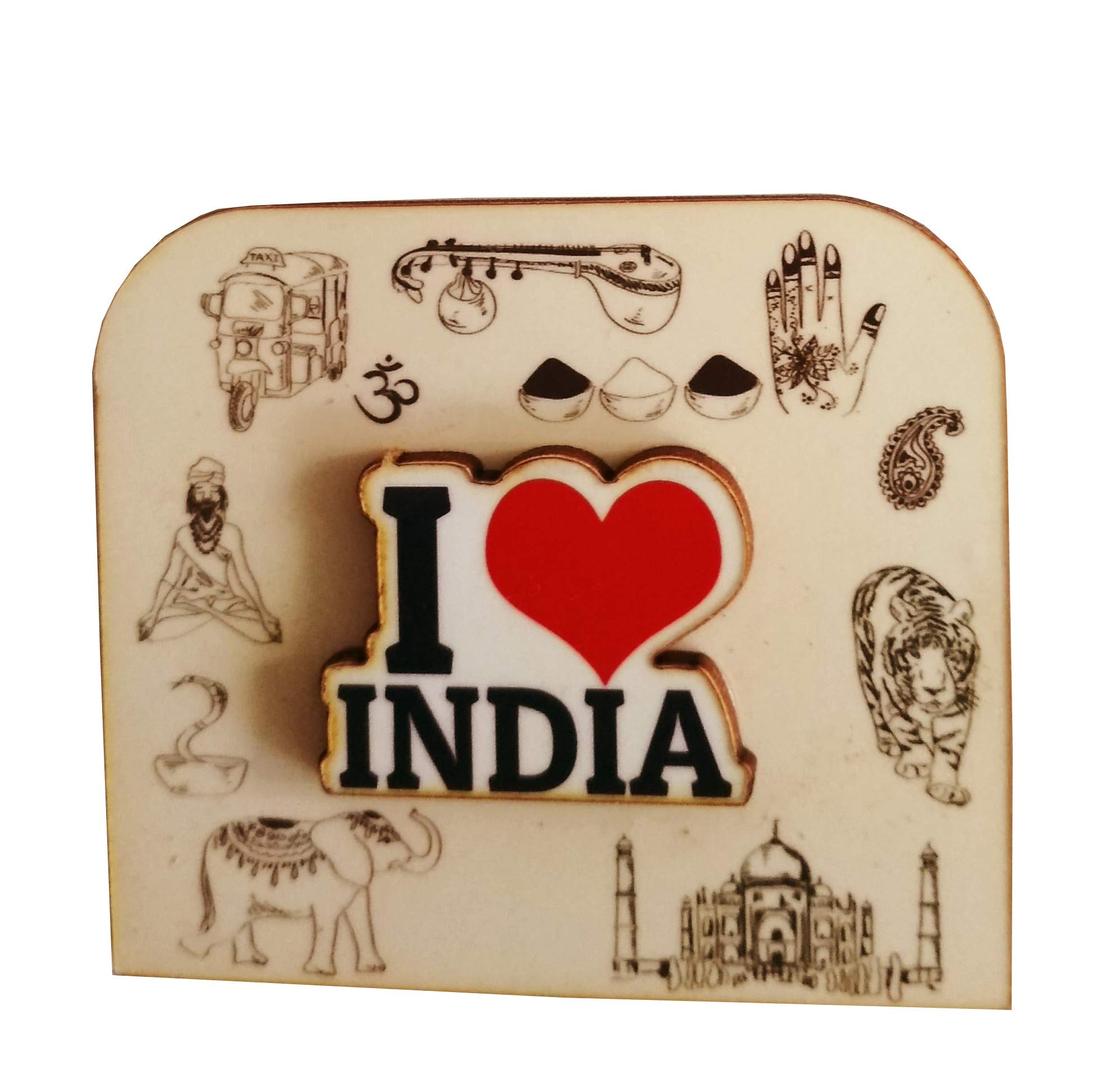 Purpledip Wooden Fridge Magnet: I Love India (11464)