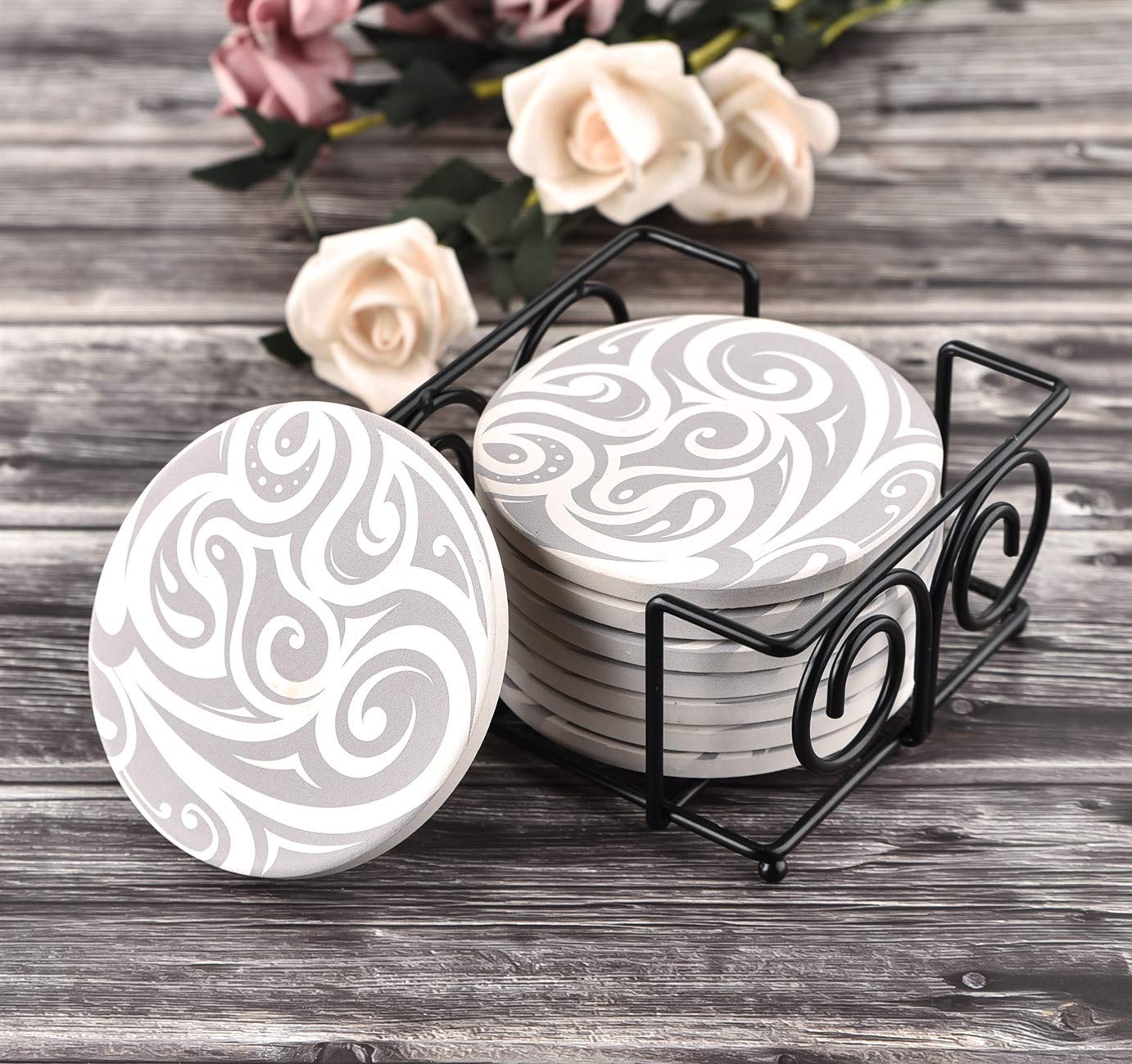 Coaster Holder 4.3 Inch Black Iron Metal Holder Storage Caddy For Both Round And Square Coasters Fit 4 To 9 Pieces Coasters (1 P