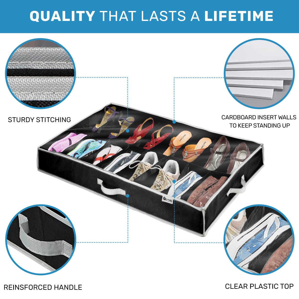 HOLDN ' STORAGE Extra-Large Under Bed Shoe Storage Organizer - Underbed Storage Solution Fits Men 's and Women 's Shoes, High He