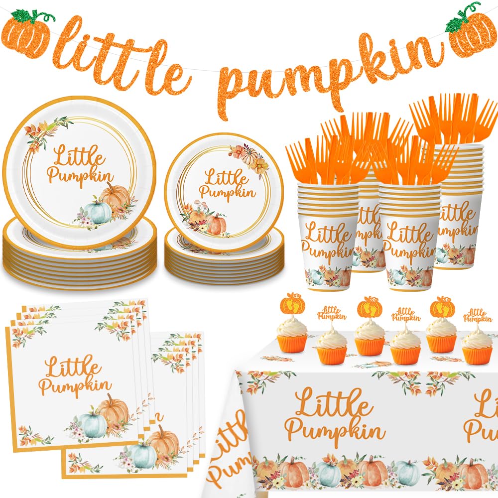 Little Pumpkin Baby Shower Party Decorations Set Serves 25, Little Pumpkin Baby Shower Plates And Cups, A Little Pumpkin Is On T