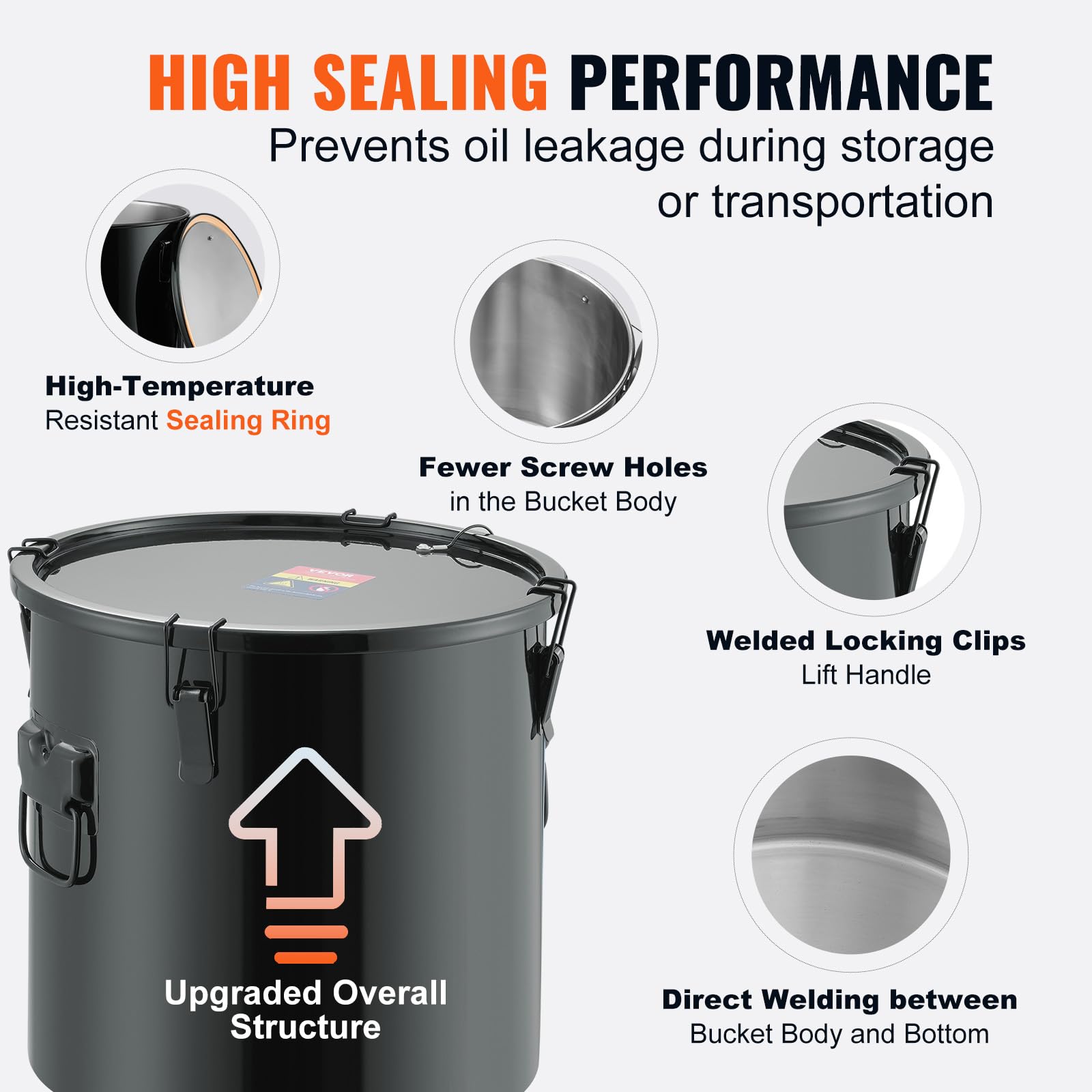 Vevor Fryer Grease Bucket, 10 Gal Oil Disposal Caddy Stainless Steel Fryer Oil Bucket Rust-Proof Coating, Oil Transport Containe