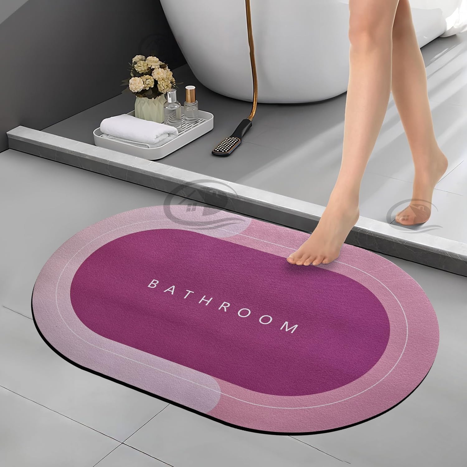 Canway 3 Pieces (3.5Mm) Water Soaking Bathroom Print Door Mat, Water Absorbent Mat (40X60Cm) Pink