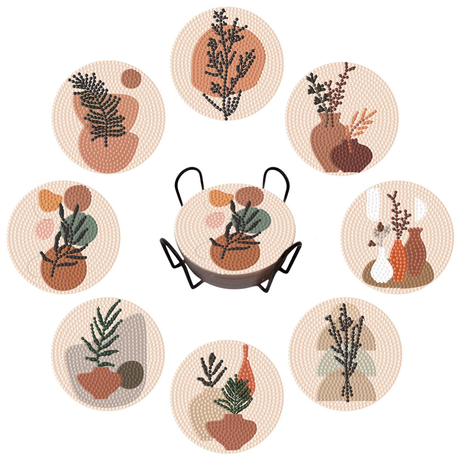 8Pcs 5D Diamond Painting Coasters With Holder, Diy Boho Coasters With Cork Backing Pads For Drinks Coffee Table, Diamond Arts Pa