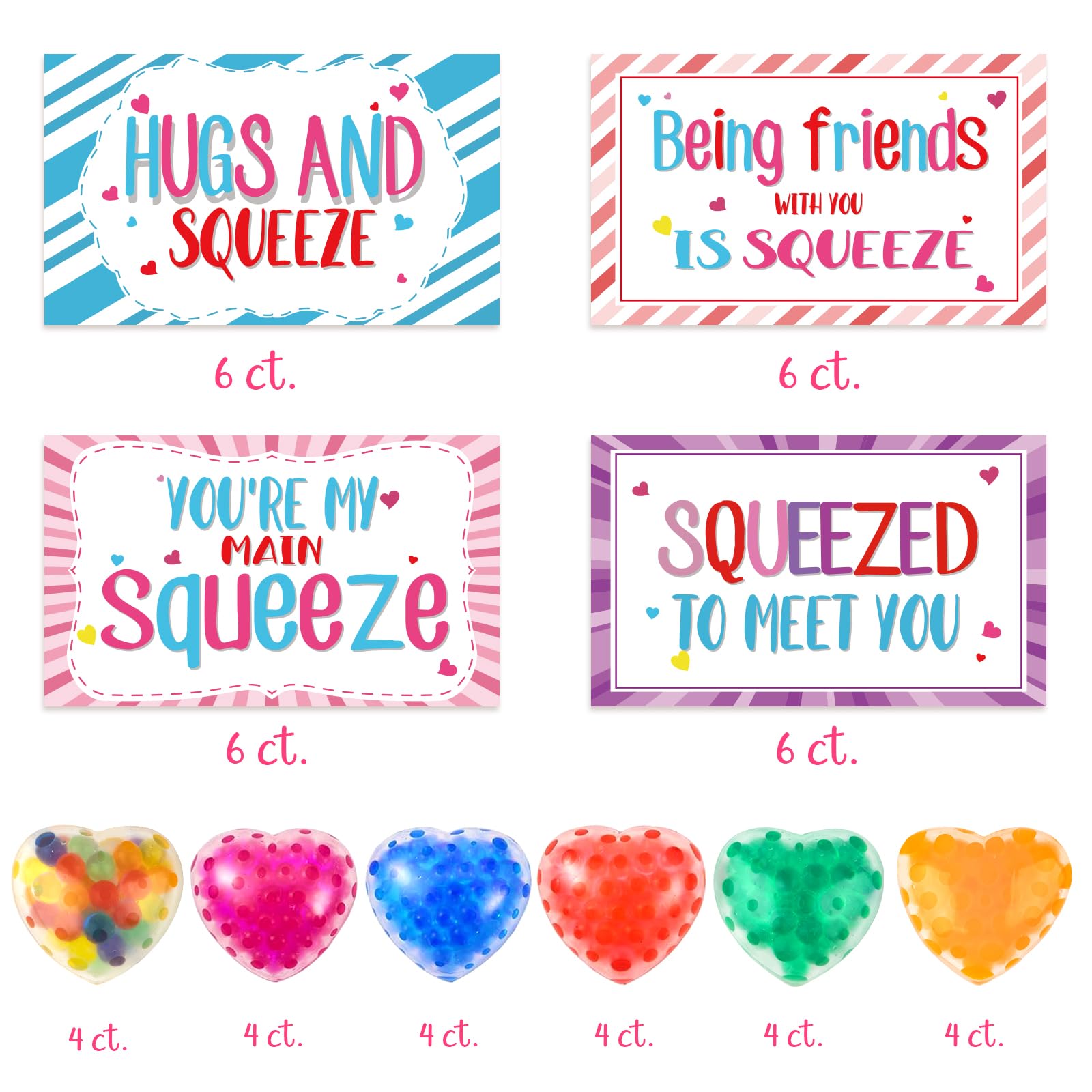 24Pack Valentines Day Cards With Heart Balls Valentines Day Gifts For Kids Valentines Exchange Cards For Boys Girls School Class