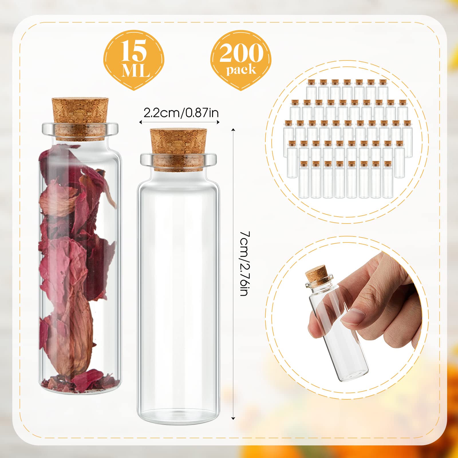200 Pcs Halloween Glass Potion Bottles with Cork Stoppers Small Christmas Message Bottles DIY Mini Jars Tiny Clear Vials for Hal