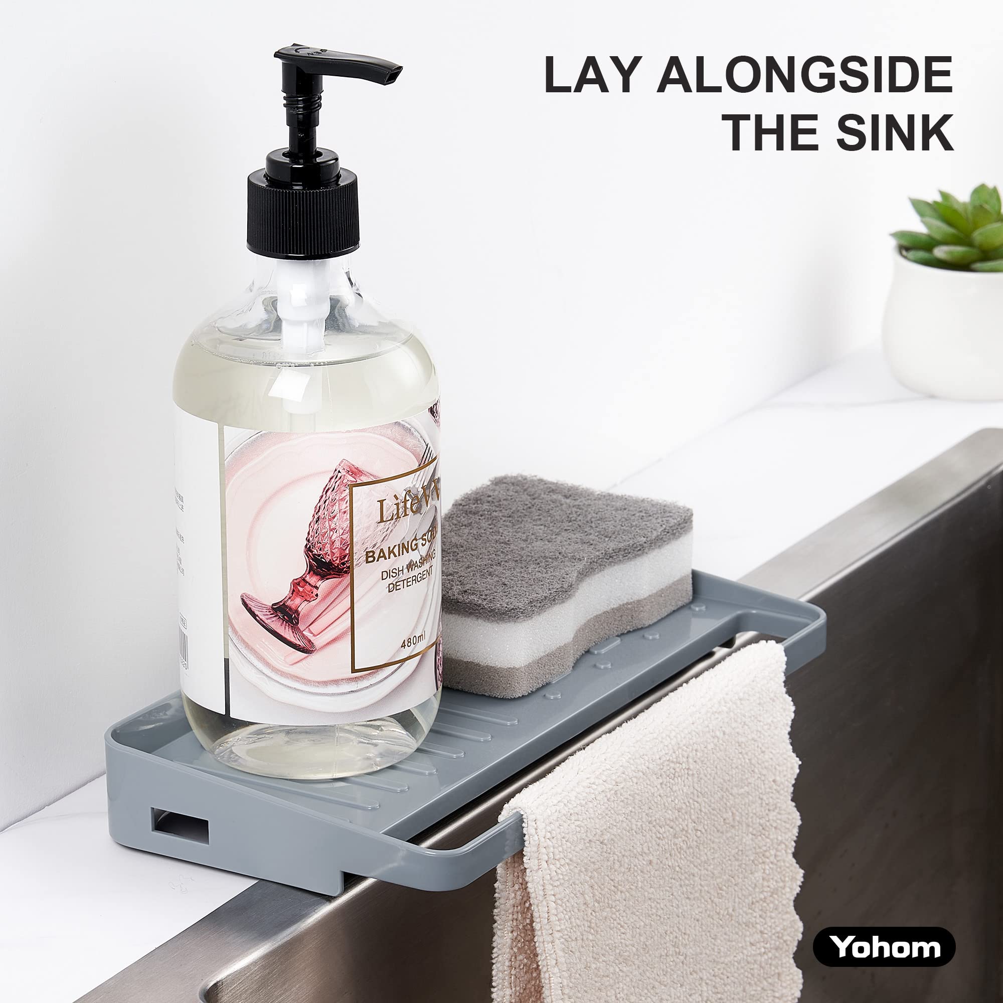 Yohom Suction Cup Sponge Holder For Kitchen 2-In-1 In Sink Dish Rag Holder For Undermount Sink Plastic Scrubber Sponge Tray Orga