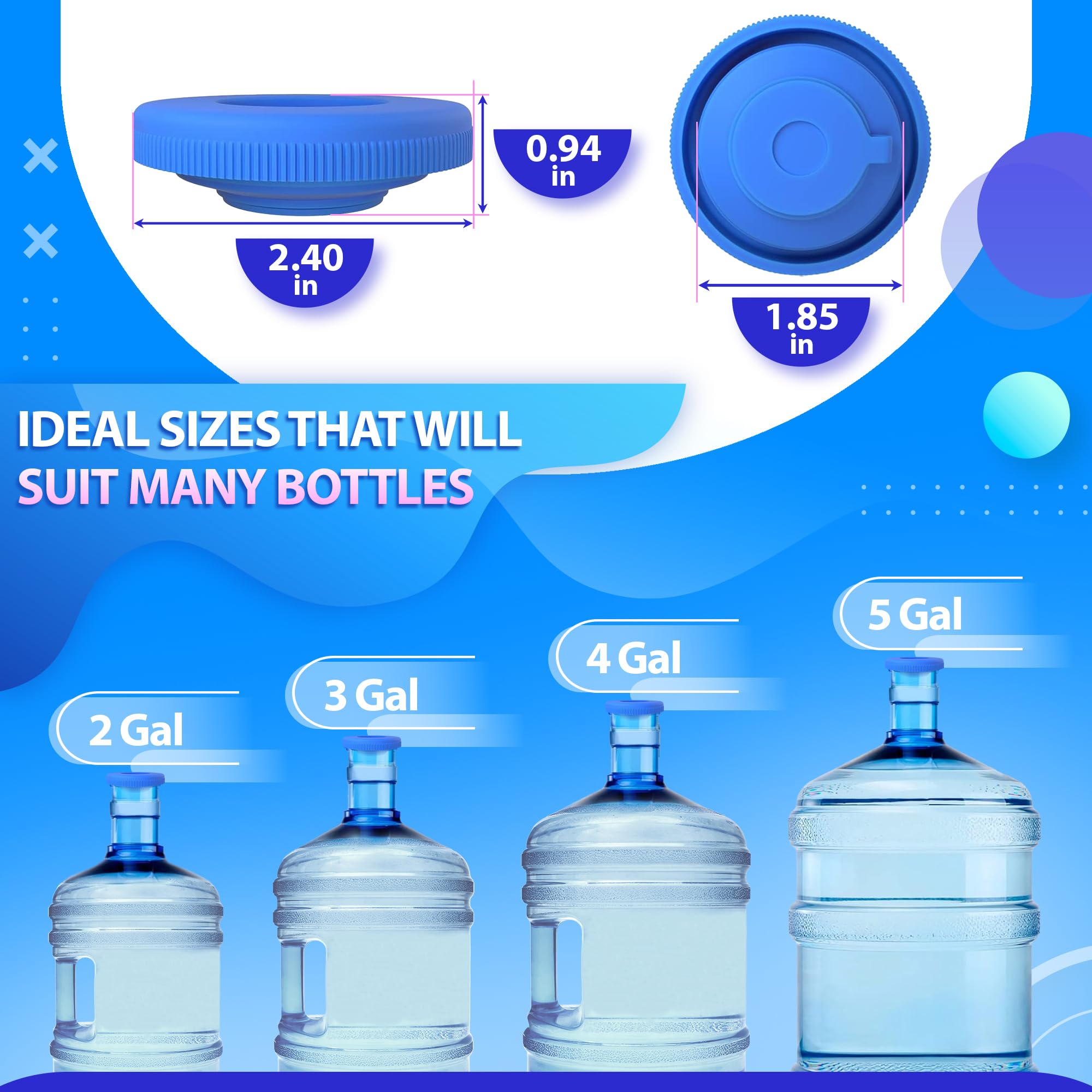 4Pcs 5 Gallon Water Jug Cap - Silicone Spill Stopper Water Jug 5 Gallon Water Bottle Replacement Lid Spill Guard Water Bottle Ca