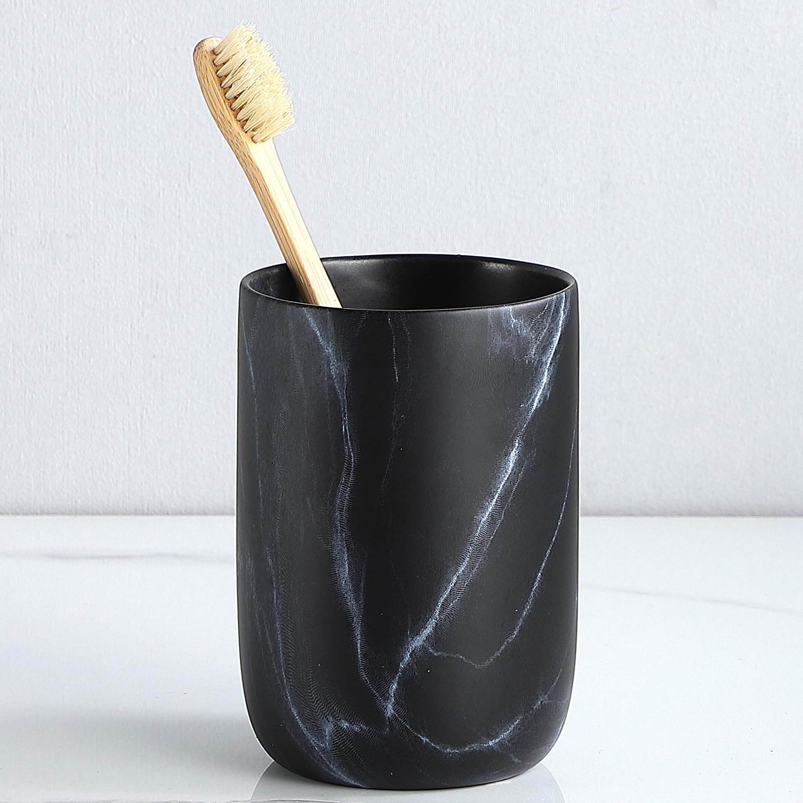 Black Marble Toothbrush Holder - Ceramic Toothbrush Holders for Bathrooms Toothbrush Toothpaste Holders Set, Black Bathroom Tumb
