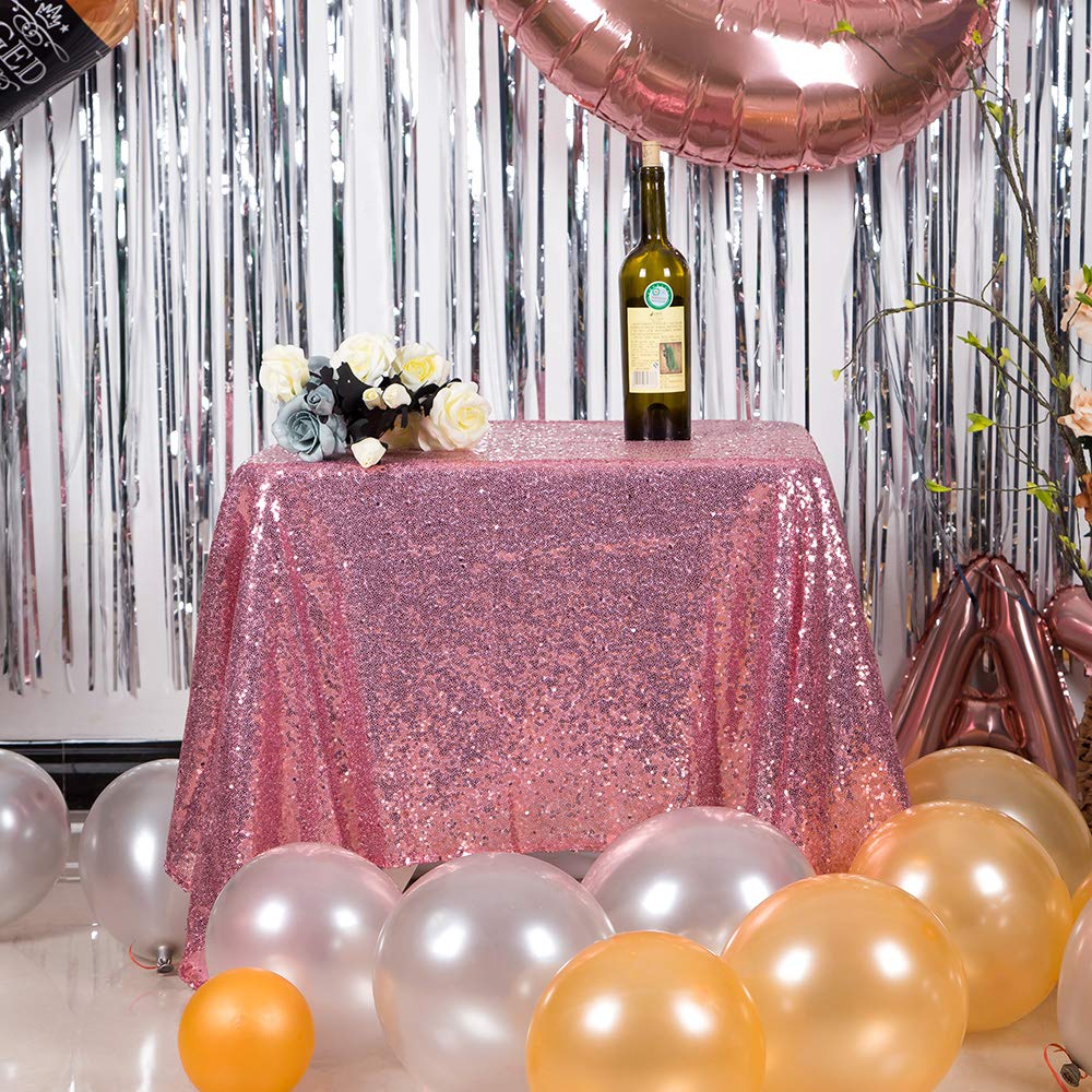 Jyflzq Rose Pink Sequin Tablecloth 50 X 50 Square Sparkly Drape Table Cloths Table Cover Overlay For Wedding Birthday Party Baby