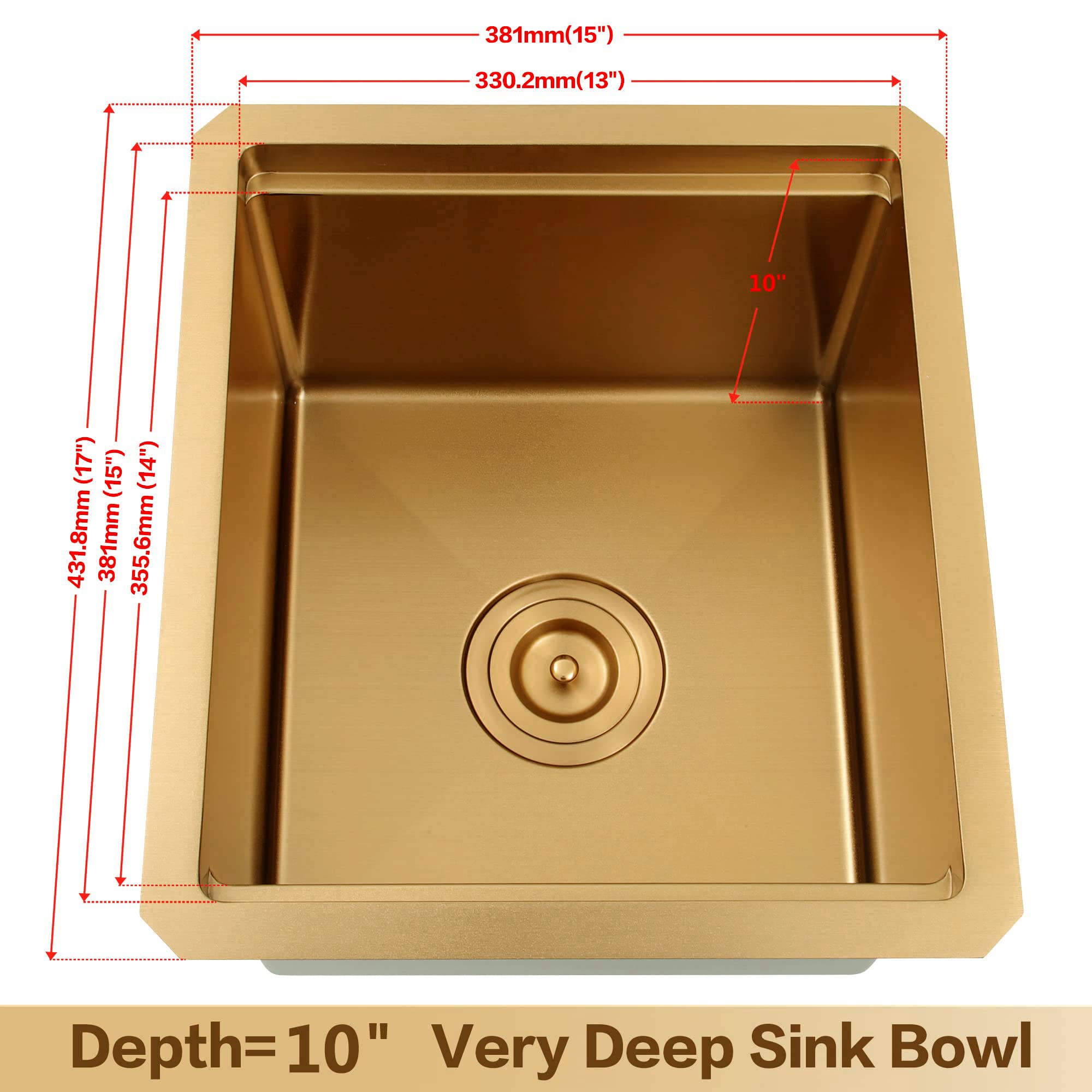 Lqs Bar Sink, Gold Undermount Bar Sink, Rv Sink, Stainless Steel Bar Sink 15'' X 17'', 16 Gauge Workstation Sink, Small Single B