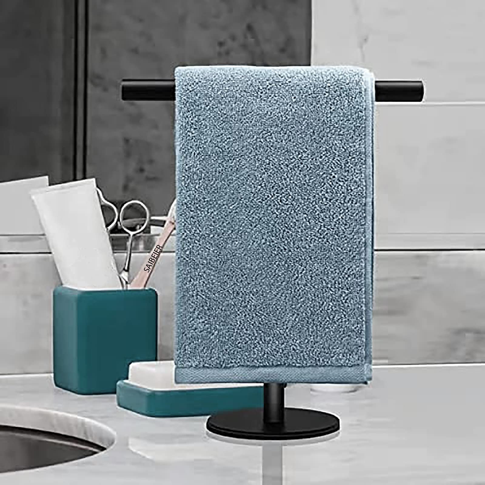 Hand Towel Holder Stand For Bathroom Vanity Countertop Matte Black T-Shape Towel Bar Rack Stand Towel Bar For Bathroom Kitchen