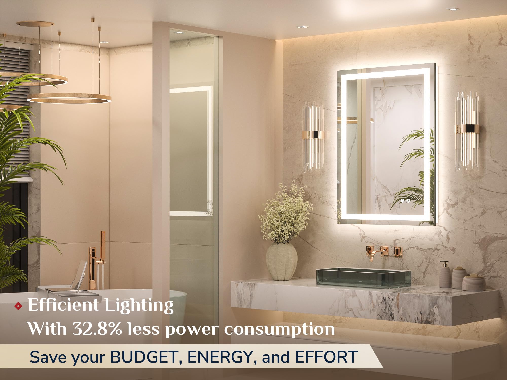 Keonjinn 24     X 36     Lighted Mirror For Bathroom Wall, Led Mirror With Frontlit & Backlit, Bathroom Mirror With Lights, Step