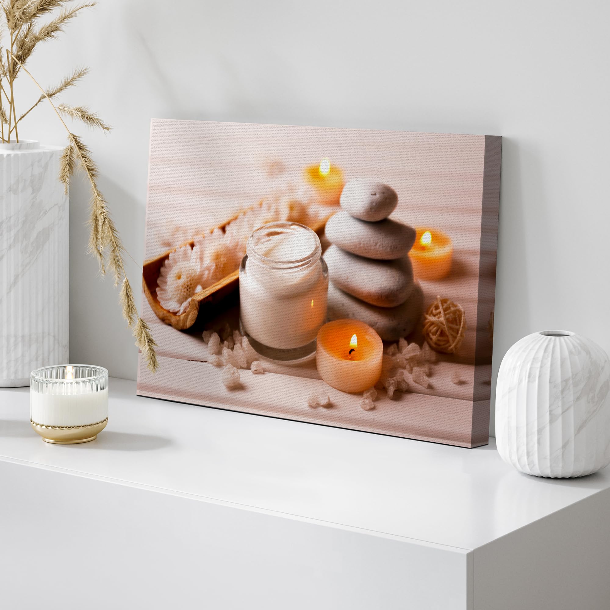 Wall26 Canvas Print Wall Art Spa Massage Stone Candle Flower Zen Nature Wilderness Photography Realism Modern Art Decorative Mul