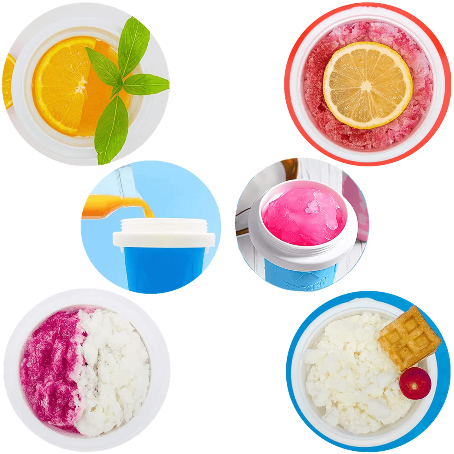 Regnbue 2 Pcs Slushie Maker Cup, Magic Quick Frozen Smoothies Cup Double Layer Squeeze Cup Homemade Milk Shake Ice Cream Maker C