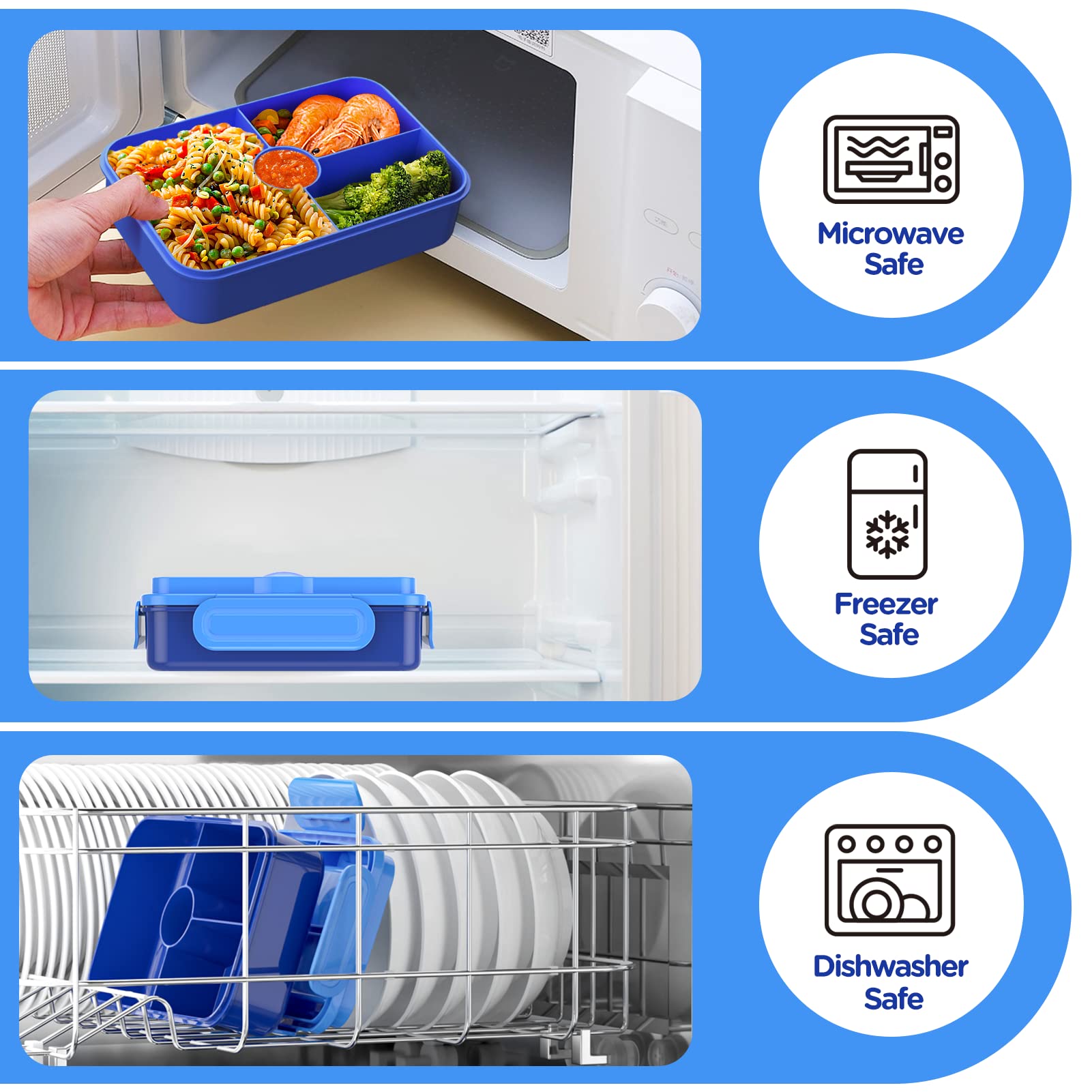 Jelife Bento Lunch Box For Kids - Leakproof Large Bento-Style With 4 Compartments Portions Lunchbox With Tableware Back To Schoo