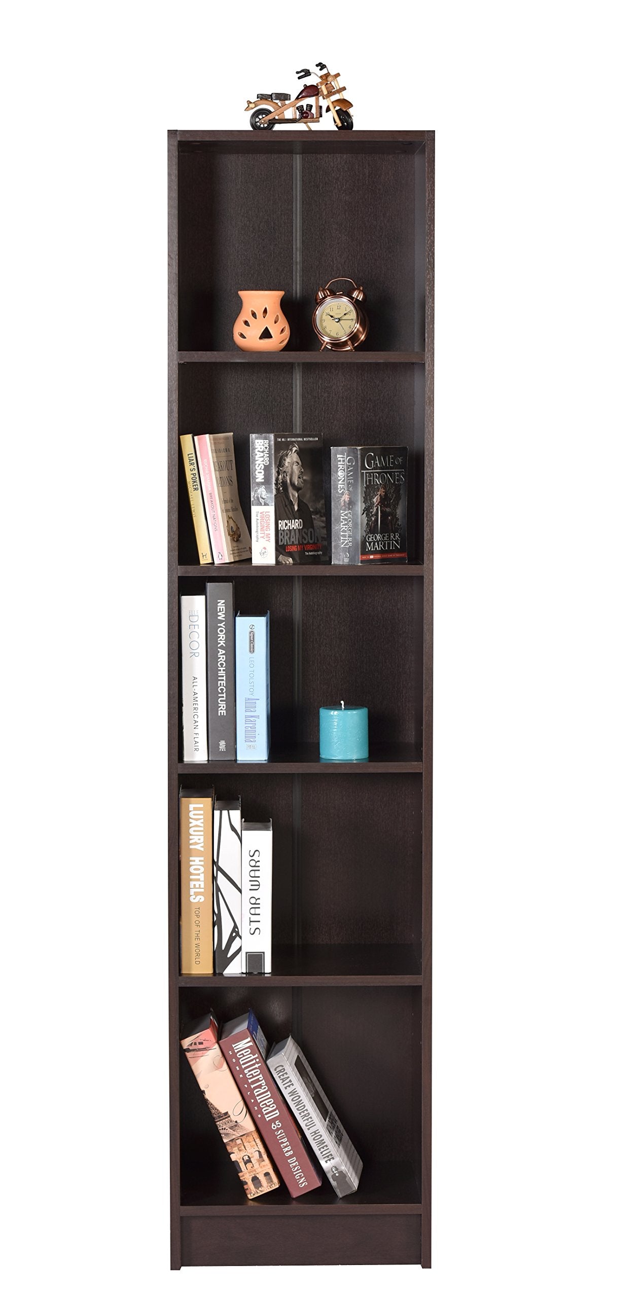 Deckup Lexis 5Shelf Engineered Wood Book Shelf And Display Unit (Dark Wenge, Matte Finish)