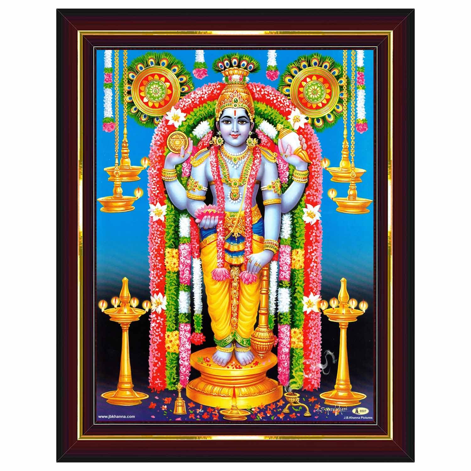 Pavan Photo Laminations Lord Guruvayurappan Guruvayoorappan Wall Painting Framed Home Decor (Wood,Matte,Brown,Small Size,6 X 8 I