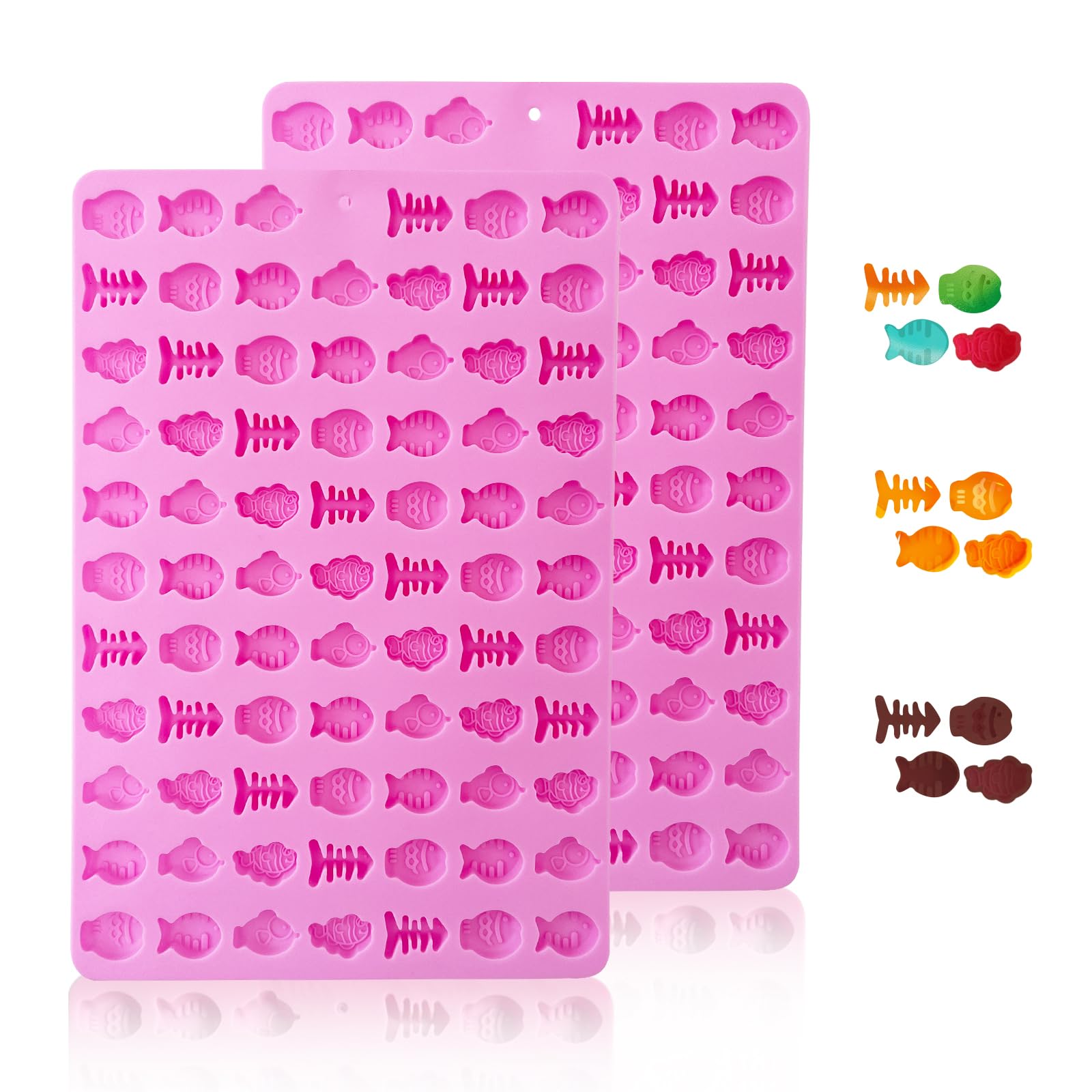2 PCS Gummy Fish Candy Molds Silicone, Cat Dog Treat Molds,152 Cavity Fish Mini Silicone Mold for Chocolate, Fondant, Candy, Bis