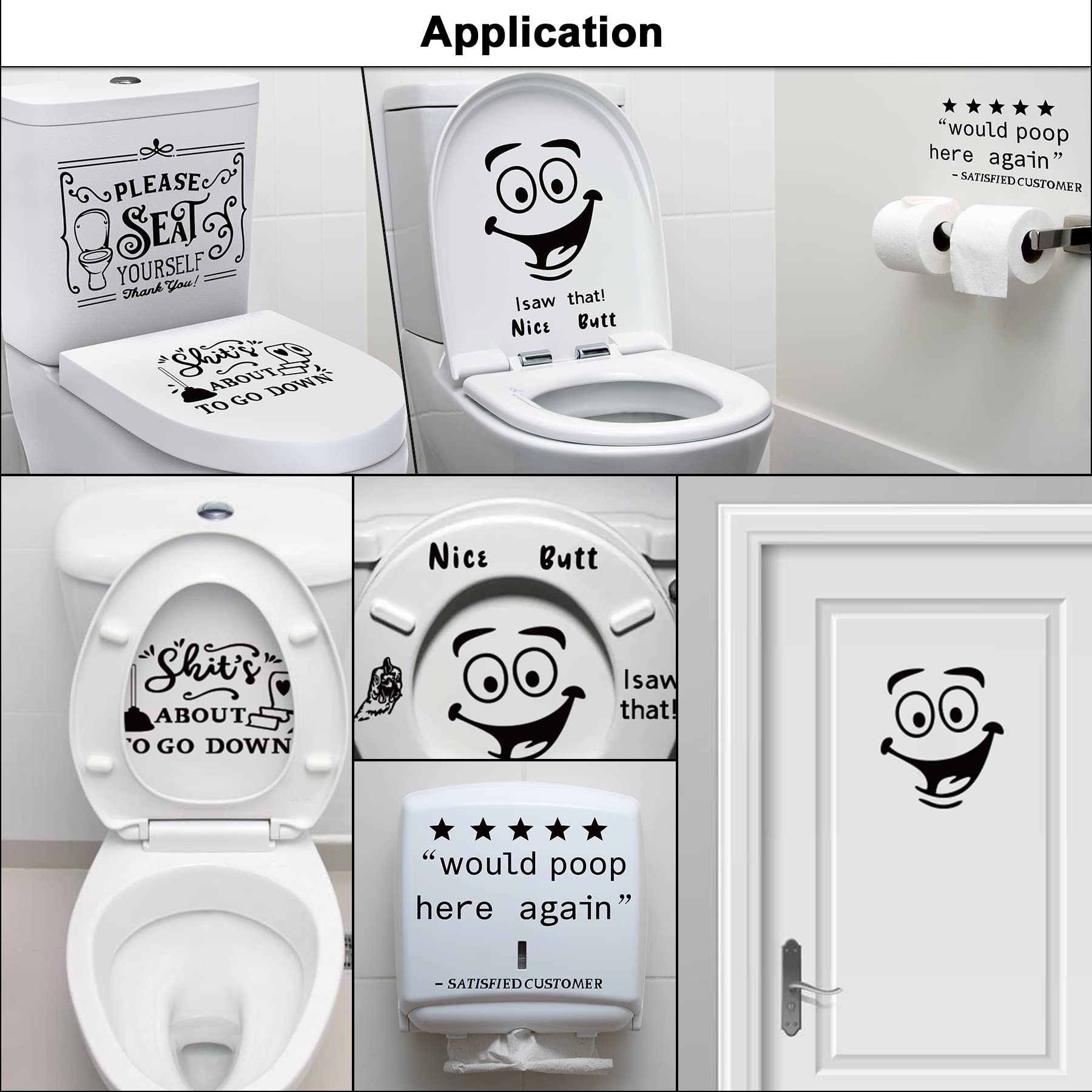 Aligz Funny Toilet Stickers, Please Seat Yourself, Nice Butt, Would Poop Here Again, Funny Stickers For Bathroom, Funny Gift