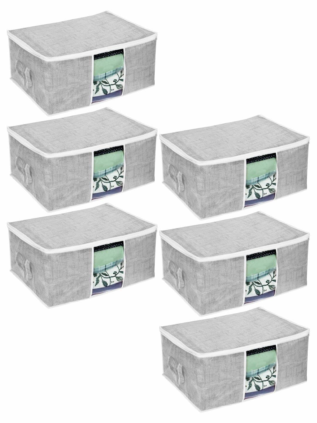 Prettykrafts Set Of 6 Jute Underbed Storage Bag With Handles, Clear Window & Zipper Lock | Quilt, Comforter & Blanket Cover Orga