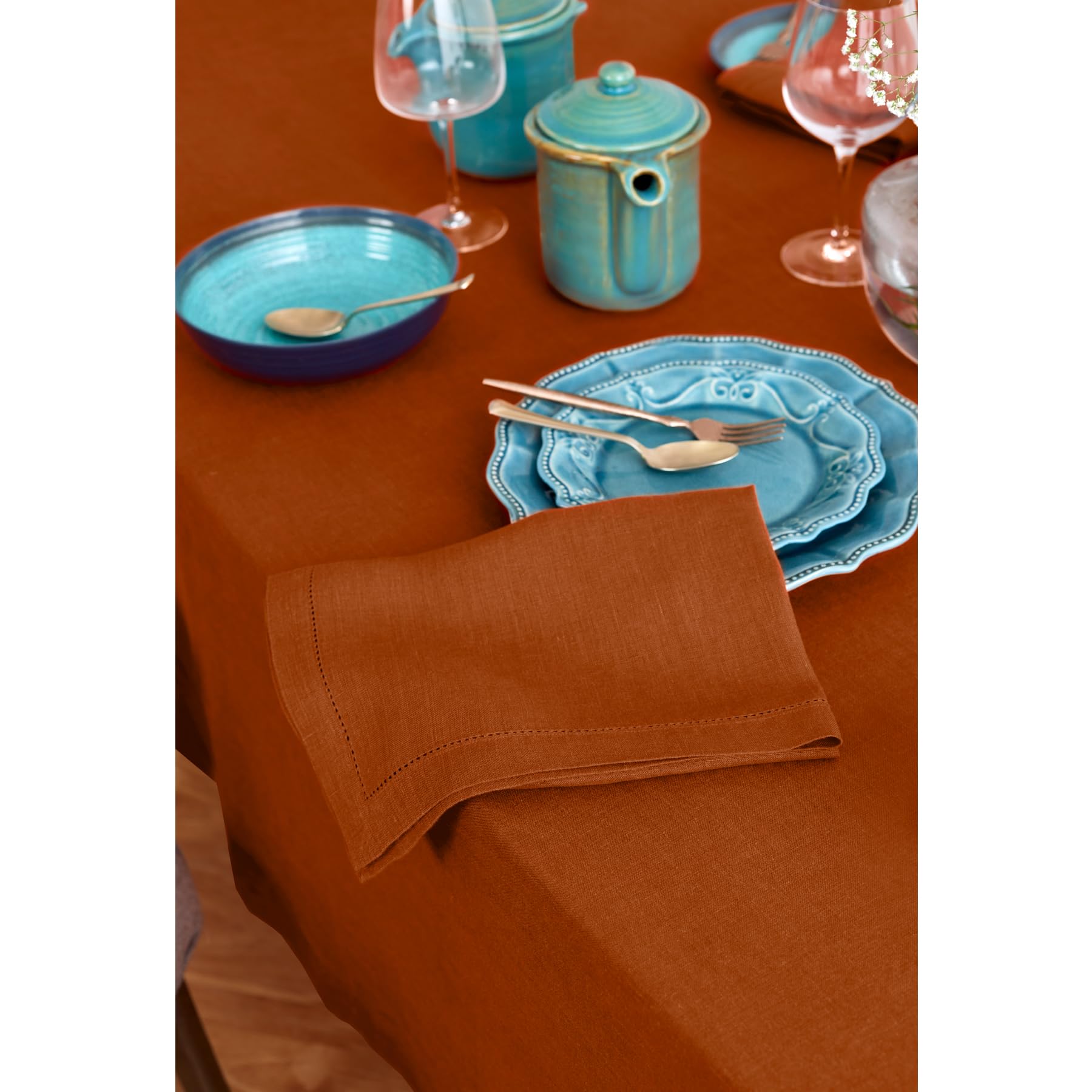 Solino Home Cinnamon Stick Linen Tablecloth 108'' L X 70'' W Inch - Sonoma, 100% Pure Linen Prewashed Table Cloth For Rectangle